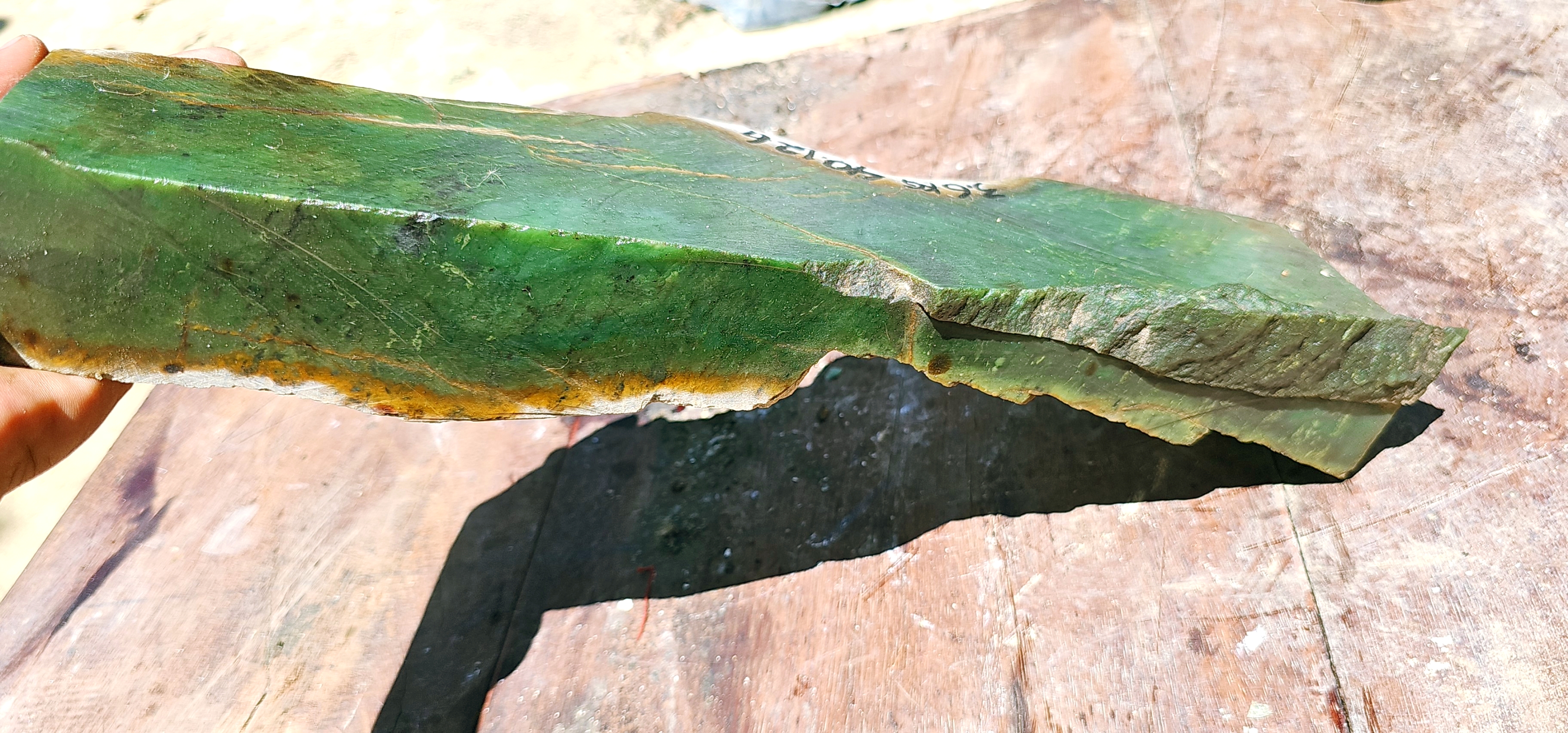 Aceh Natural Deep Forest Green Nephrite Jade Slab with Organic Yellowish Veining Rough Stone – 3.6 KG
