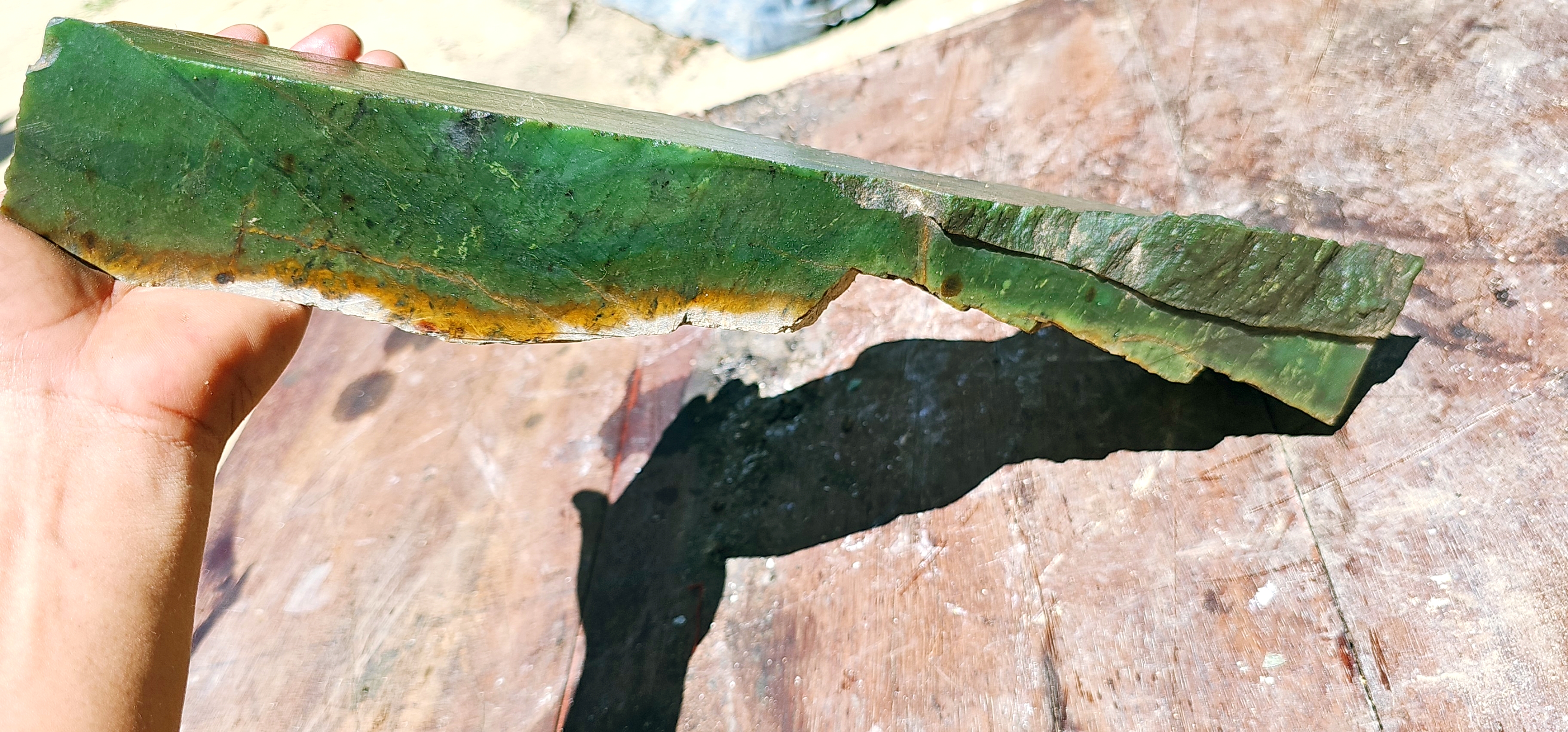 Aceh Natural Deep Forest Green Nephrite Jade Slab with Organic Yellowish Veining Rough Stone – 3.6 KG