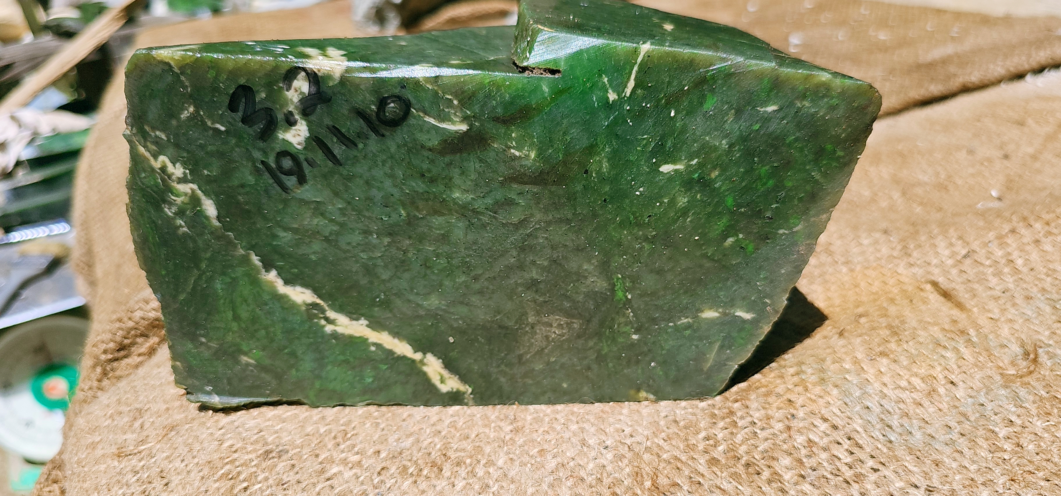 Aceh Natural Deep Forest Green Nephrite Jade with Diagonal White Vein and Textured Rough Surface – 3.2 KG