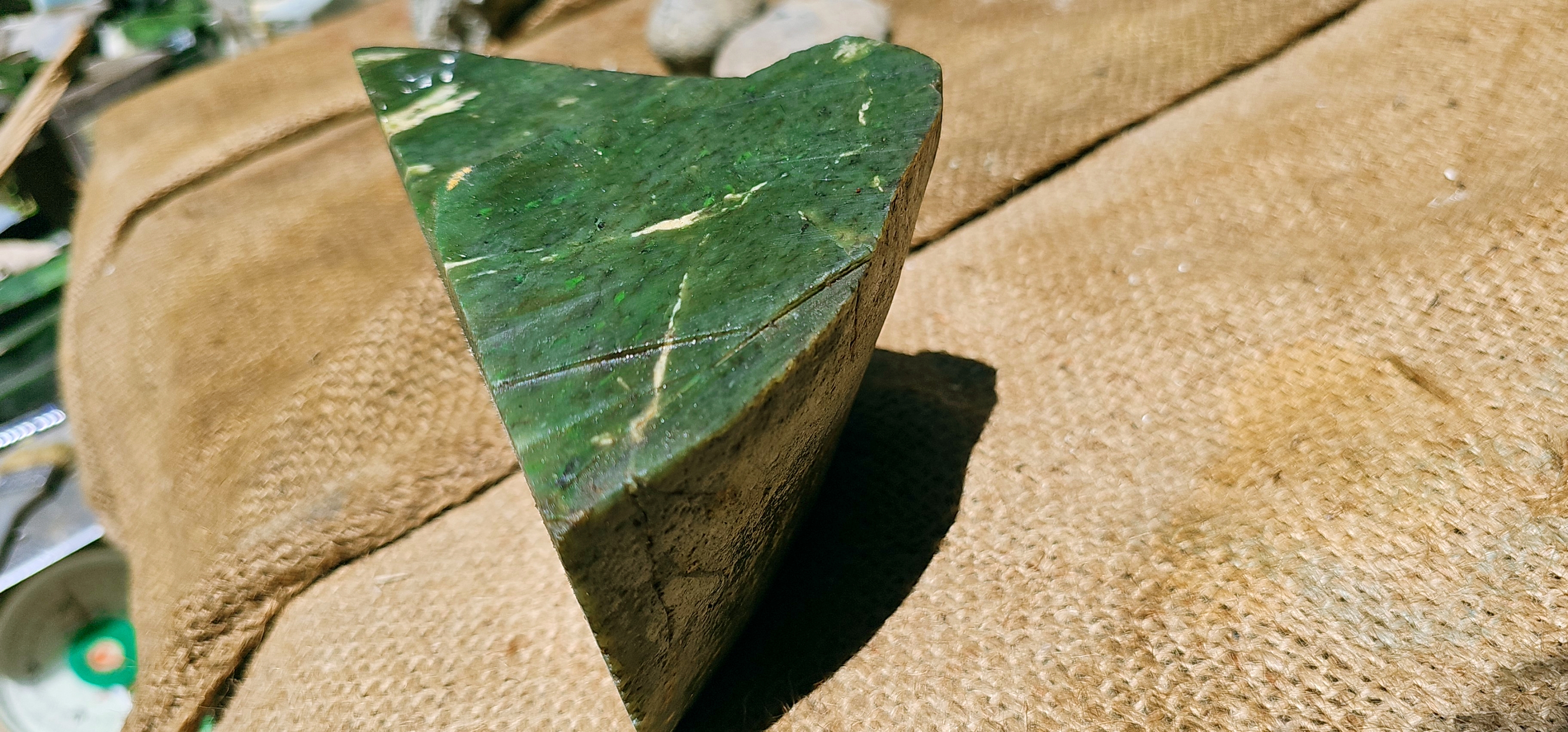 Aceh Natural Deep Forest Green Nephrite Jade with Diagonal White Vein and Textured Rough Surface – 3.2 KG