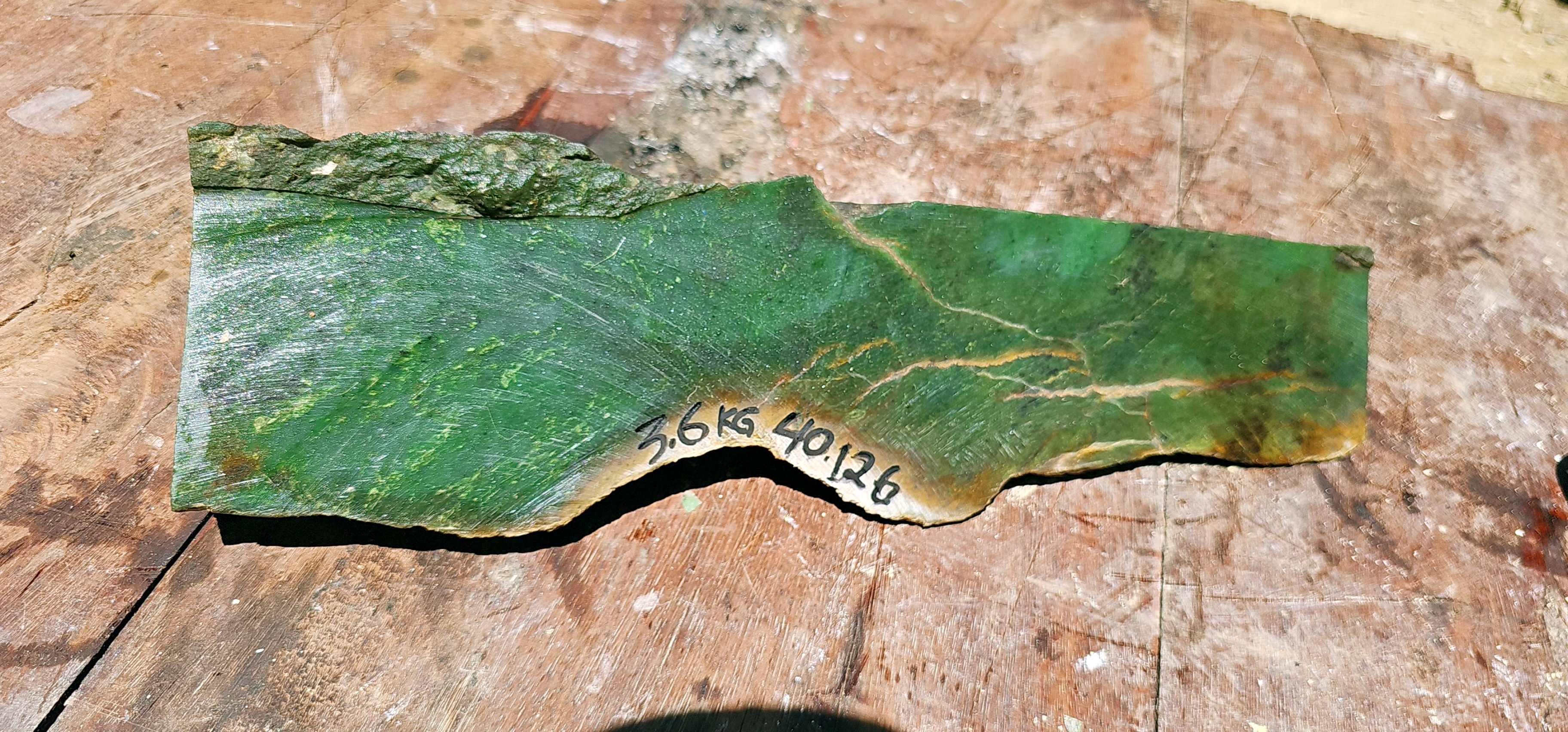 Aceh Natural Deep Forest Green Nephrite Jade Slab with Organic Yellowish Veining Rough Stone – 3.6 KG