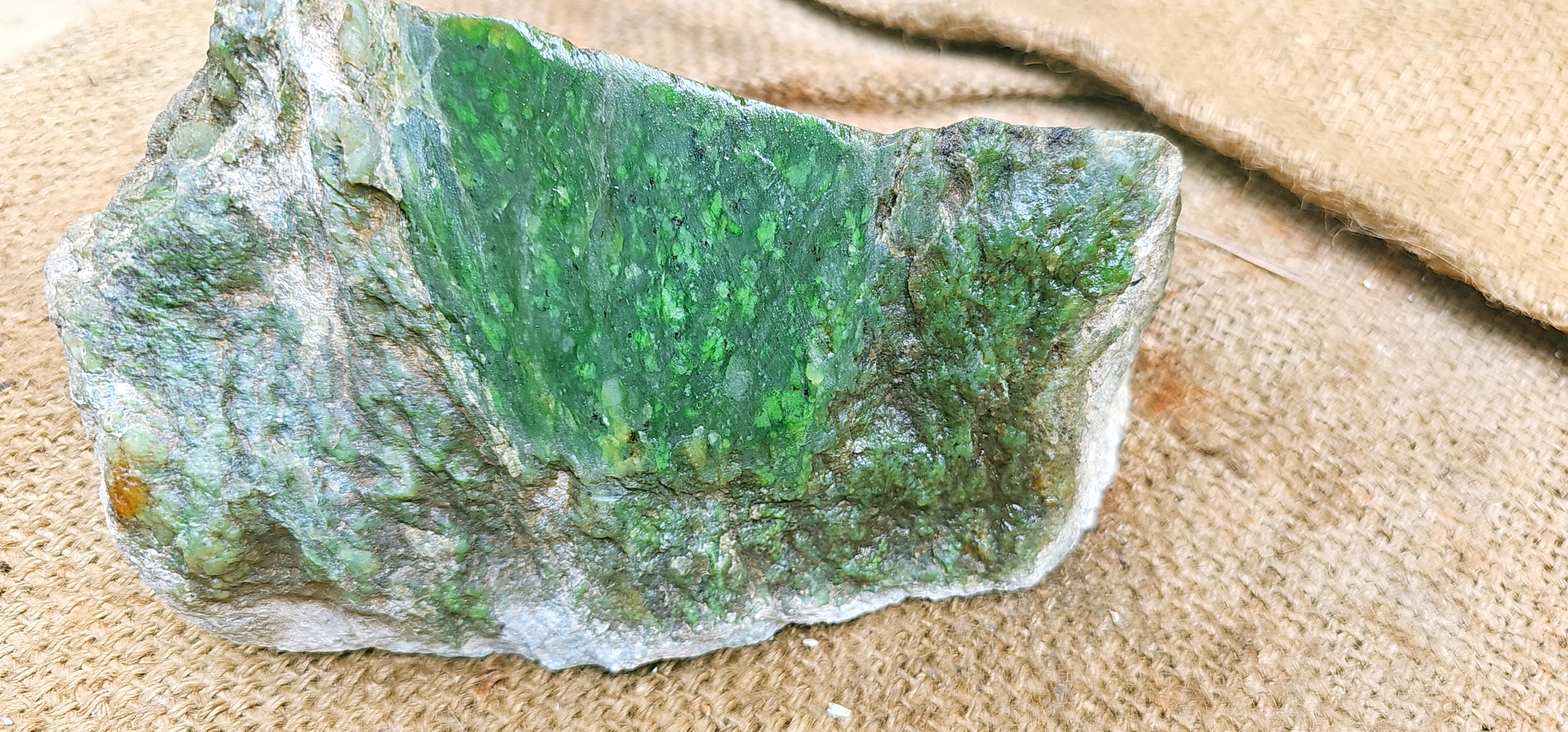 Aceh Natural Moss Green and Emerald Green Nephrite Jade with Textured Rough Surface and Clouded Mottling Rough Stone – 3.1 KG