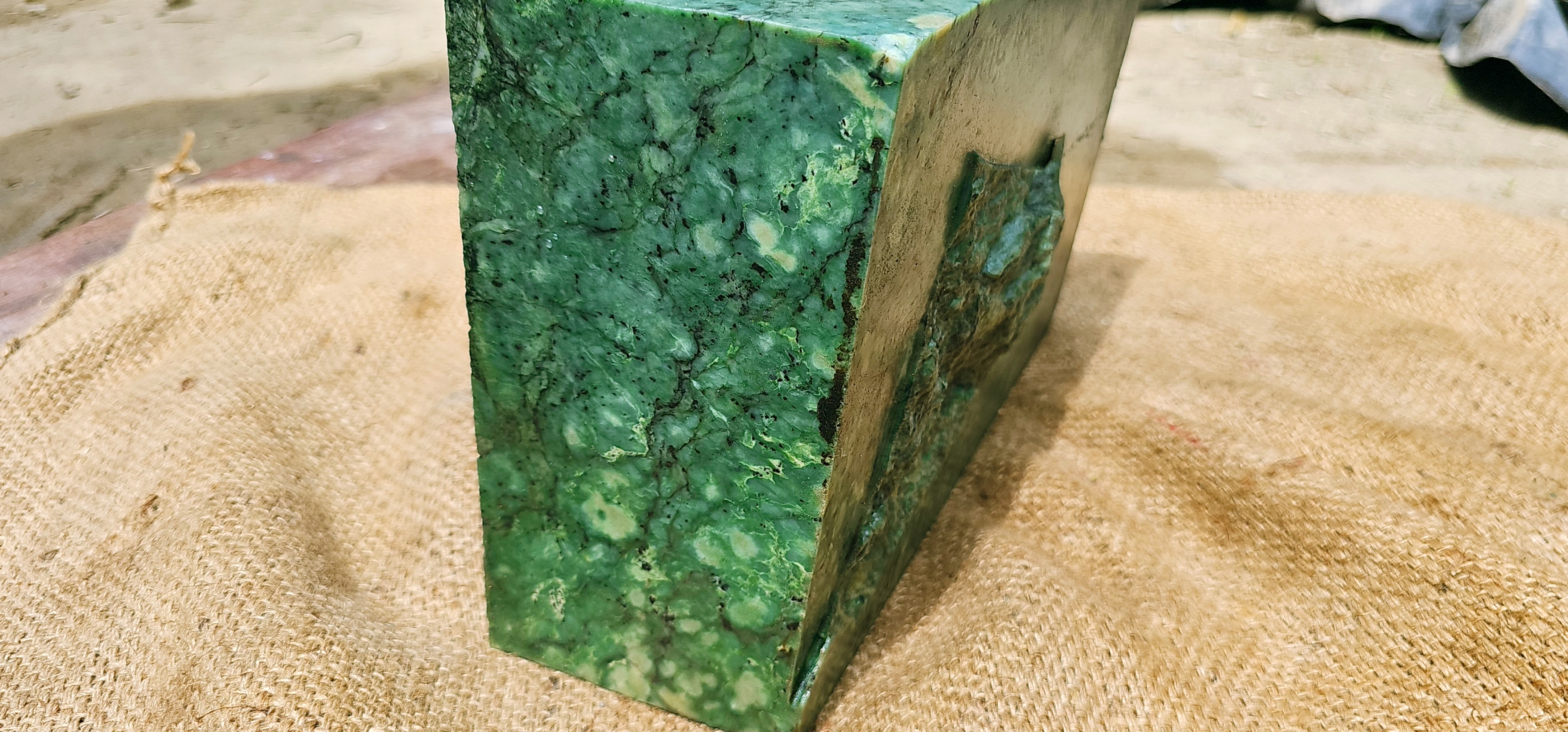 Aceh Natural Moss Green and Deep Forest Green Nephrite Jade Slab Rough Stone with Clouded Mottling – 1.9 KG