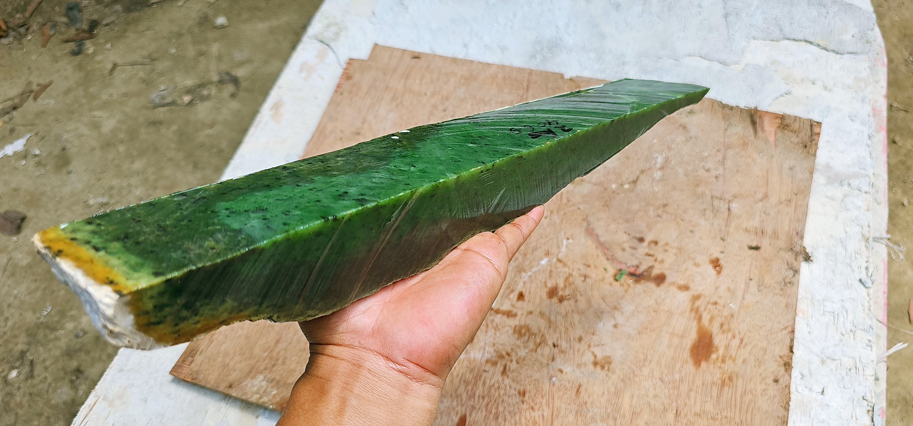 Aceh Deep Nephrite Jade Slab with Moss Green Mineral Mottling and Natural Rough Edges – 2 KG
