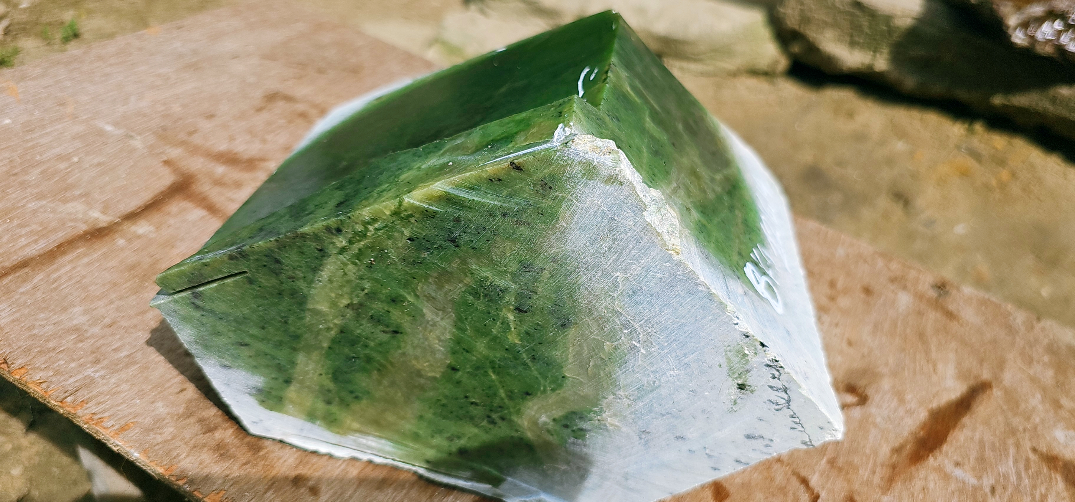 Aceh Natural Moss Green and Deep Forest Green Nephrite Jade Slab with Visible Mineral Veining Rough Stone – 8 KG