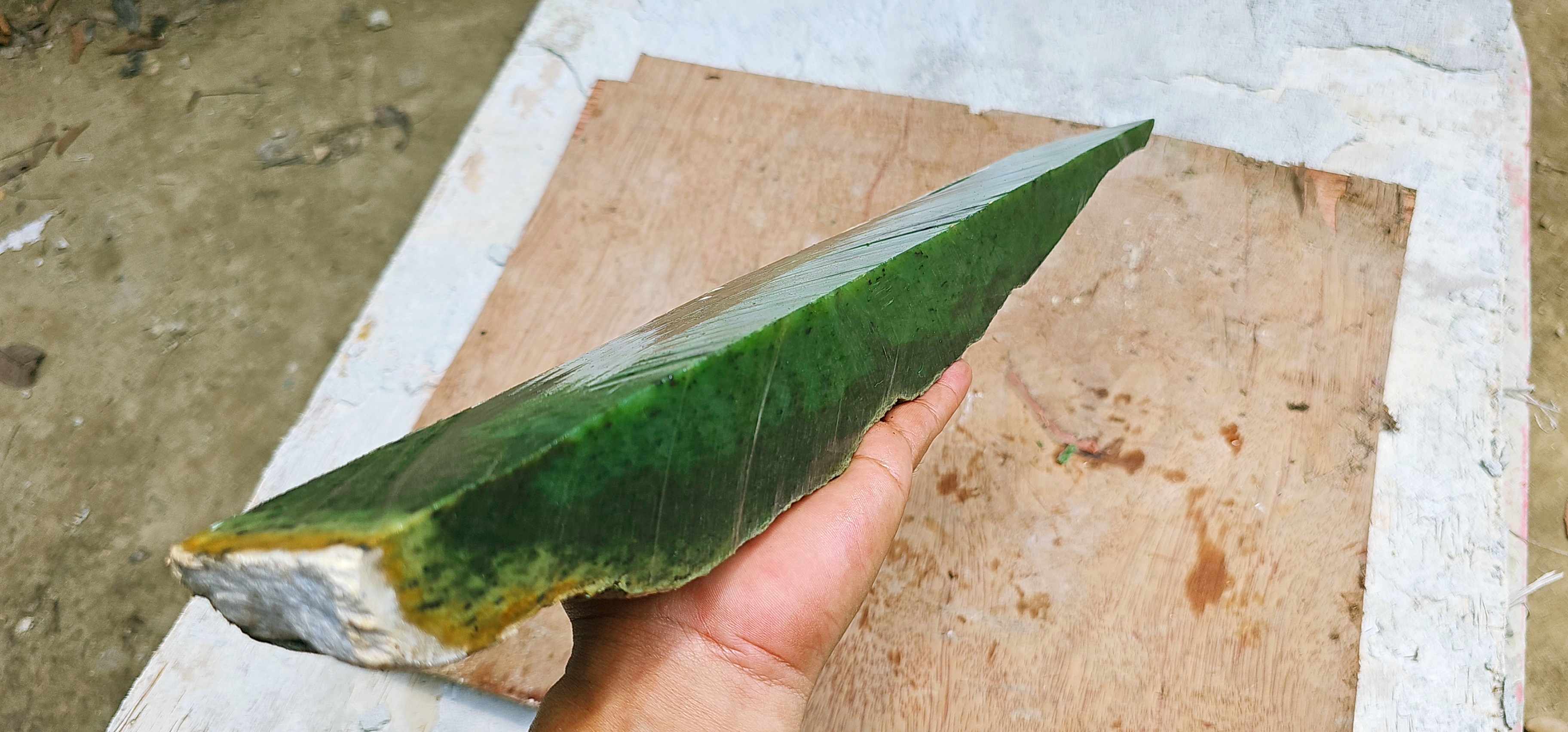 Aceh Deep Nephrite Jade Slab with Moss Green Mineral Mottling and Natural Rough Edges – 2 KG