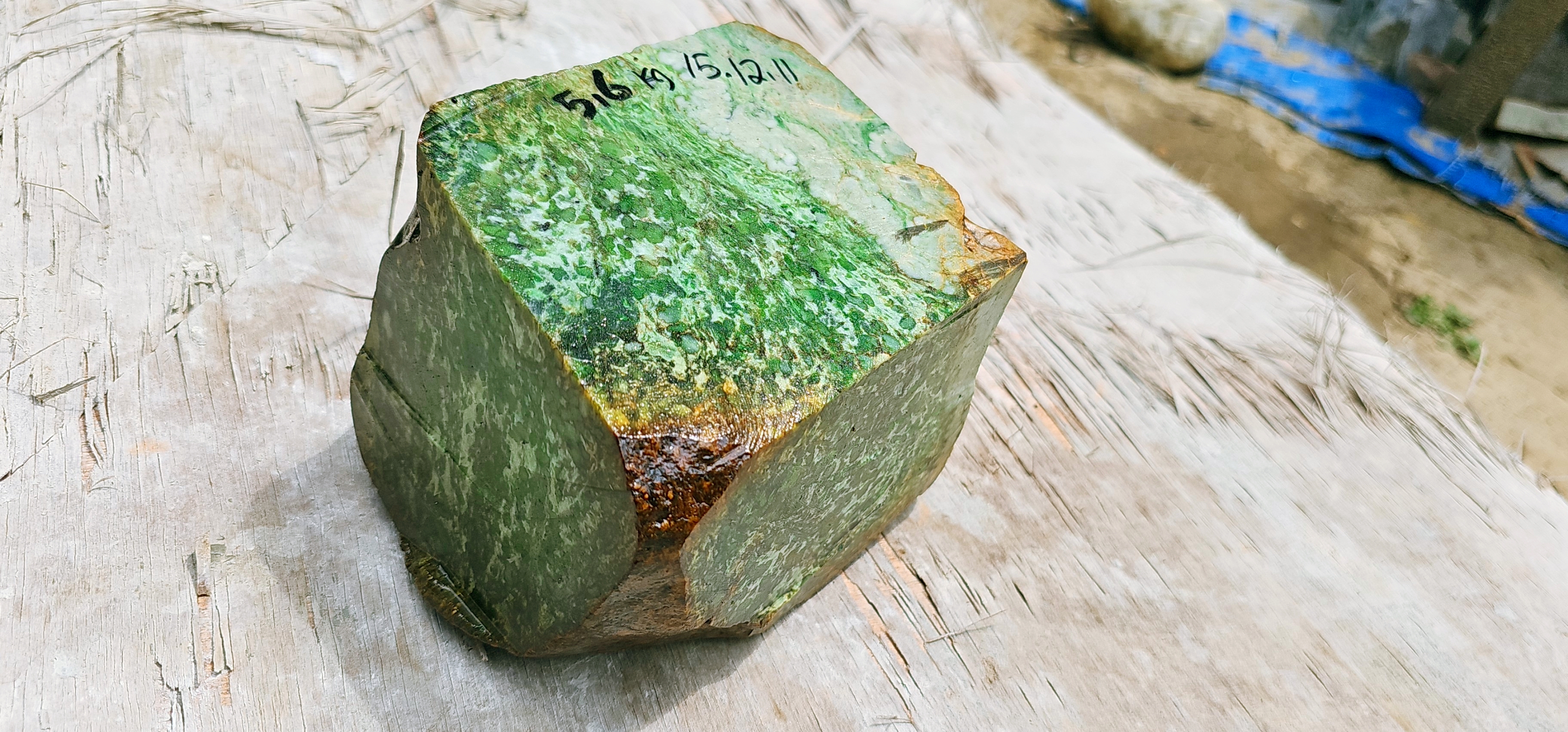 Aceh Natural Moss Green and Creamy White Nephrite Jade with Organic Mottled Patches Rough Stone – 5.6 KG