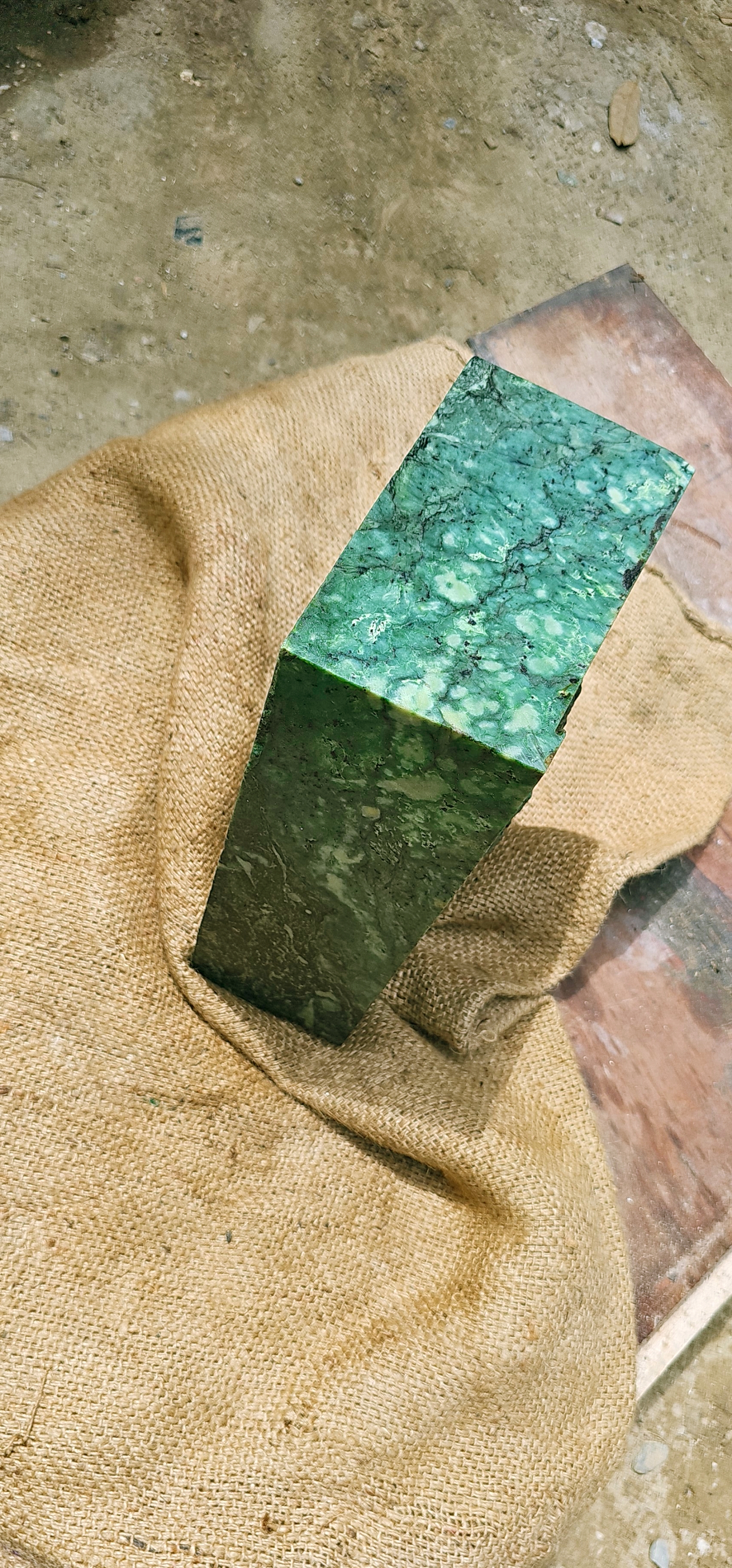 Aceh Natural Moss Green and Deep Forest Green Nephrite Jade Slab Rough Stone with Clouded Mottling – 1.9 KG