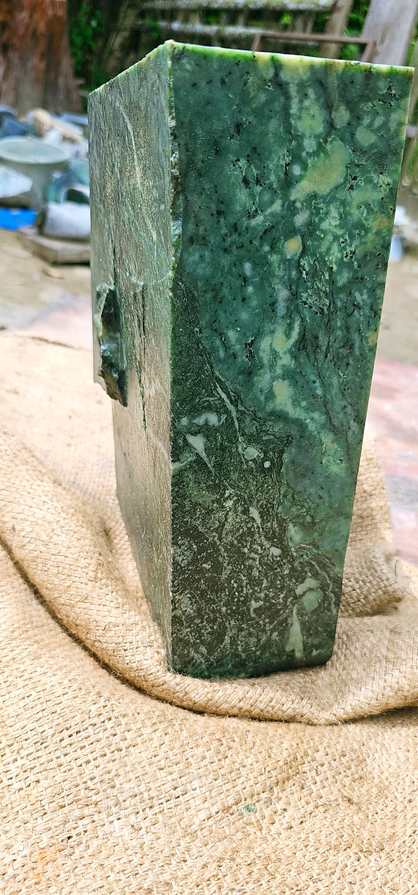 Aceh Natural Moss Green and Deep Forest Green Nephrite Jade Slab Rough Stone with Clouded Mottling – 1.9 KG