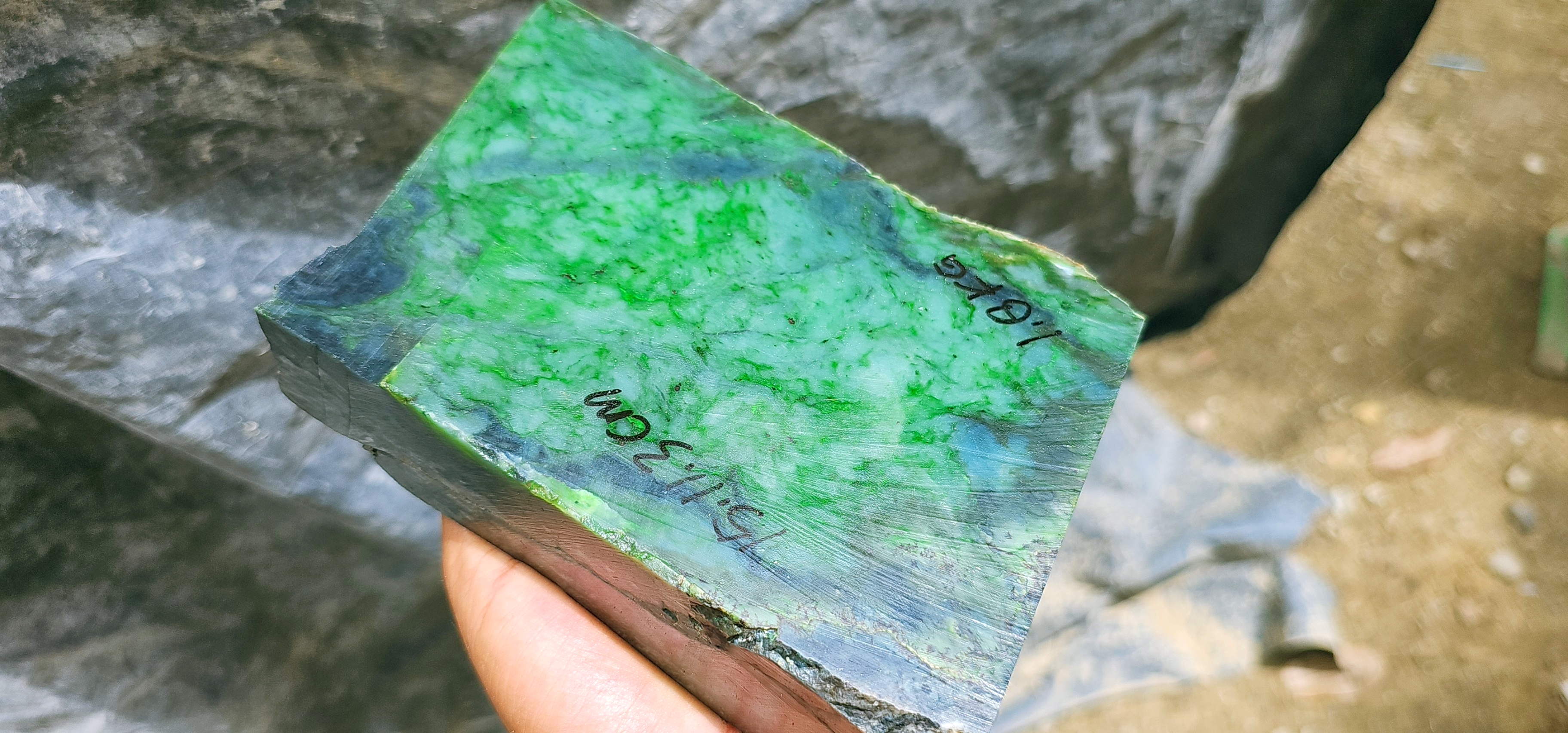Aceh Natural Vivid Green and Dark Mineral Mottled Rough Stone with Distinctive Veining – 1.8 KG