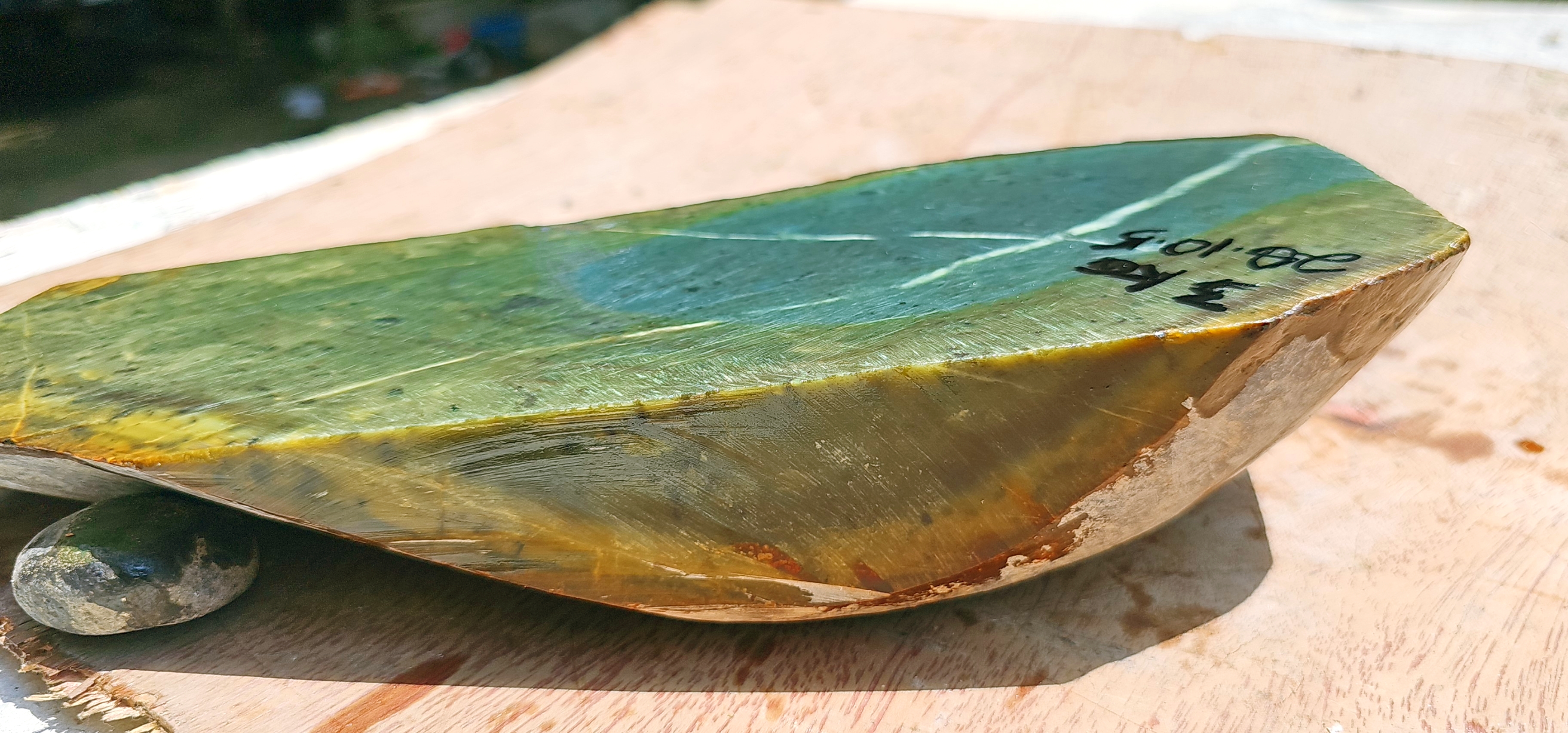 Aceh Natural Deep Forest Green and Olive Nephrite Jade Slab with Distinctive Mineral Veining Rough Stone – 3 KG
