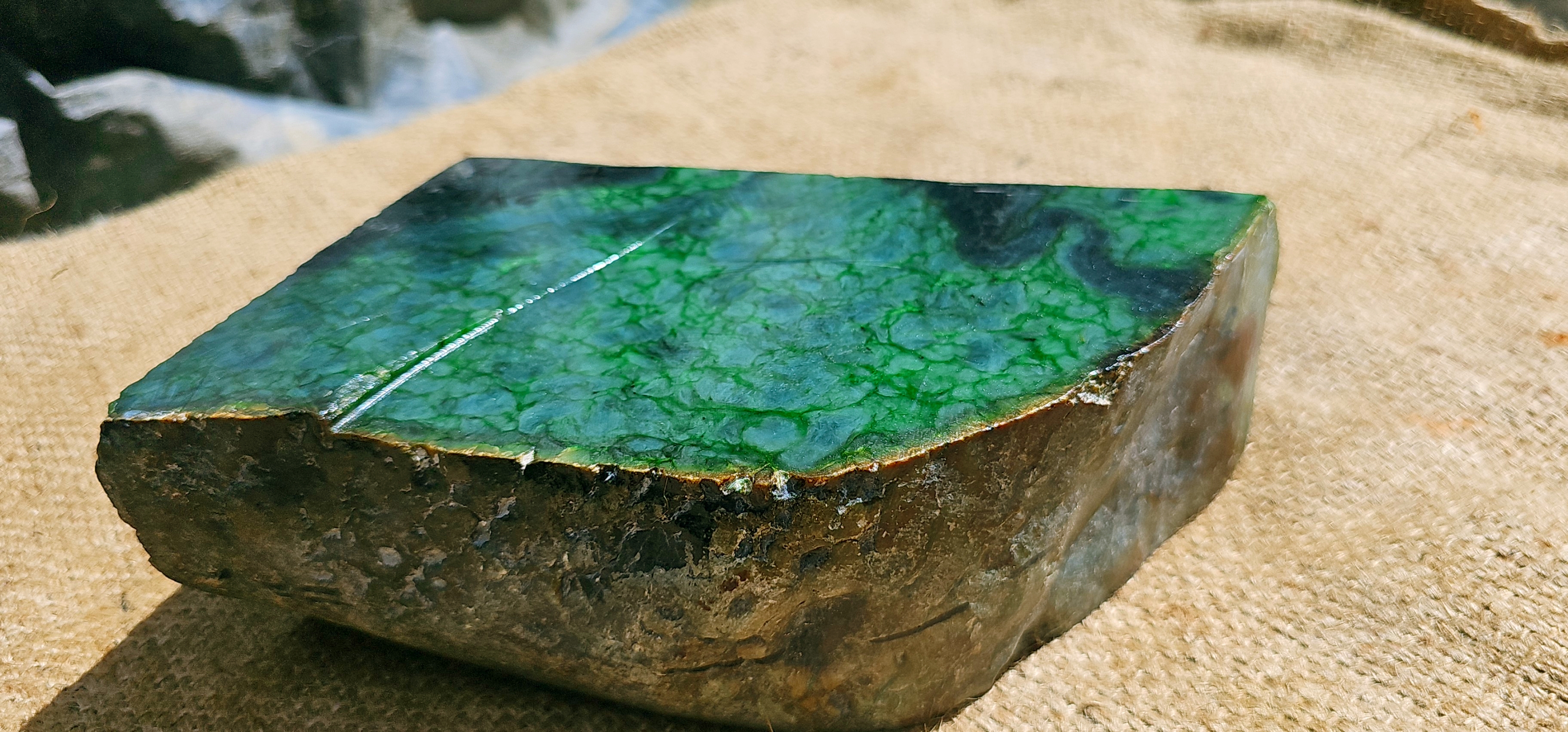 Aceh Natural Deep Forest Green Nephrite Jade with Organic Clouded Veining and Textured Rough Contours – 11 KG