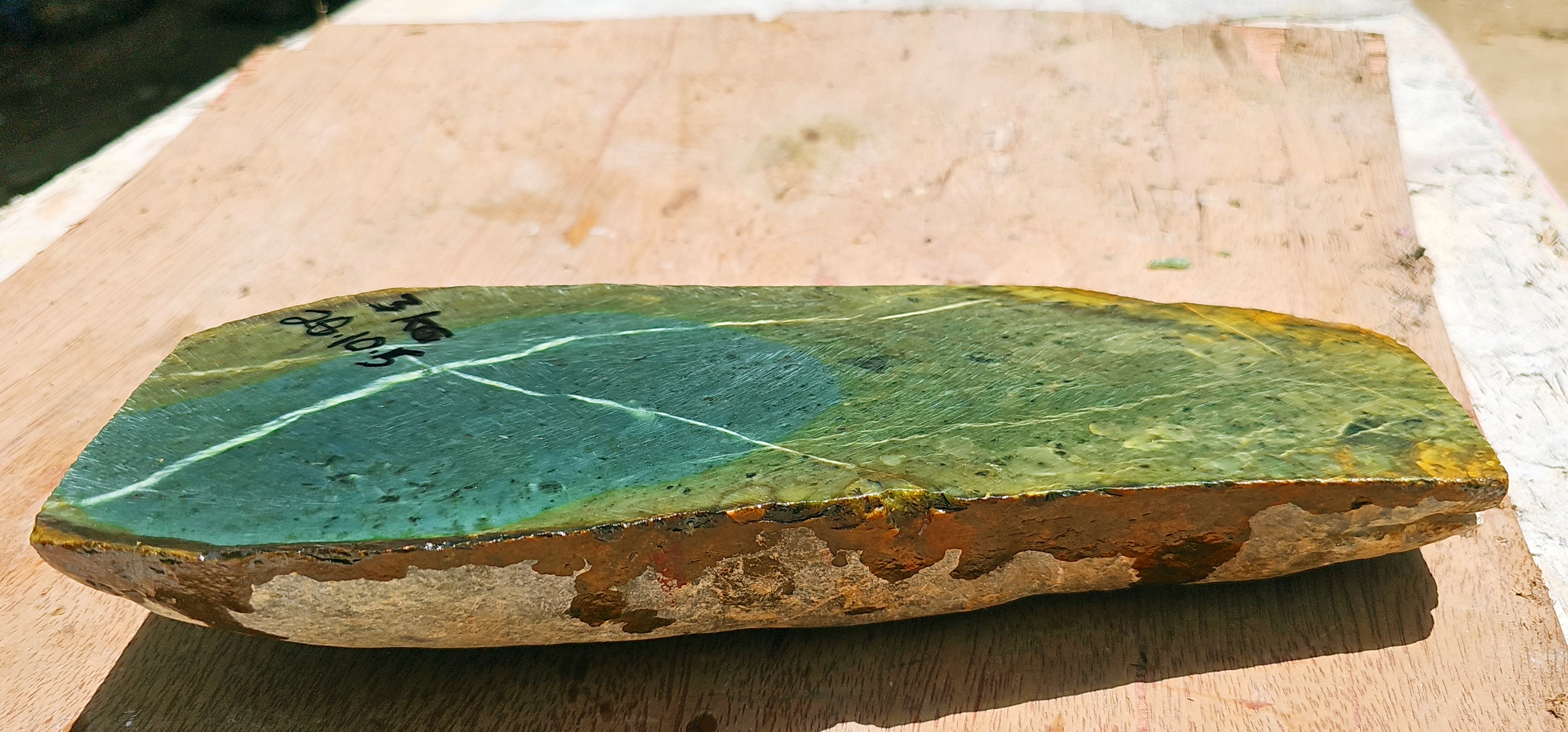 Aceh Natural Deep Forest Green and Olive Nephrite Jade Slab with Distinctive Mineral Veining Rough Stone – 3 KG