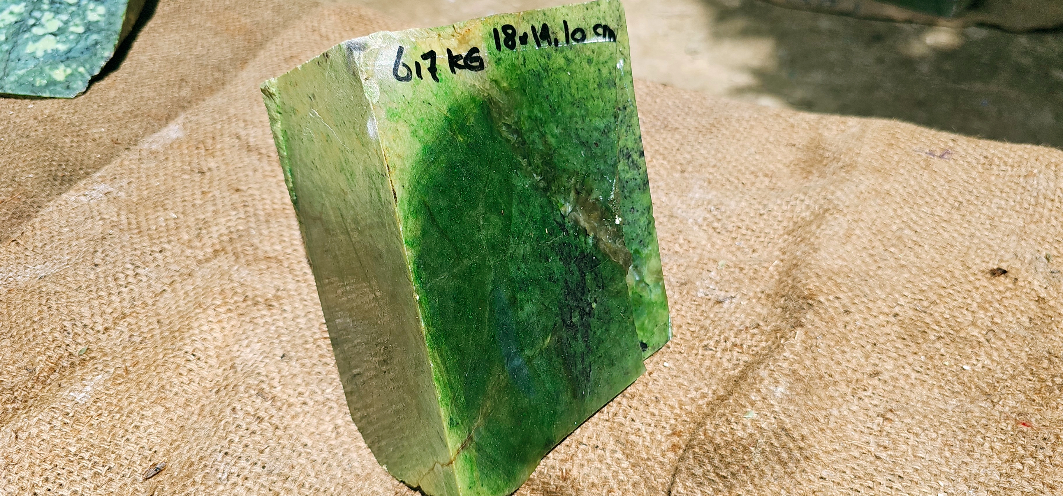 Aceh Natural Deep Forest Green Nephrite Jade with Dark Mineral Mottling and Organic Vein Rough Stone – 6.7 KG