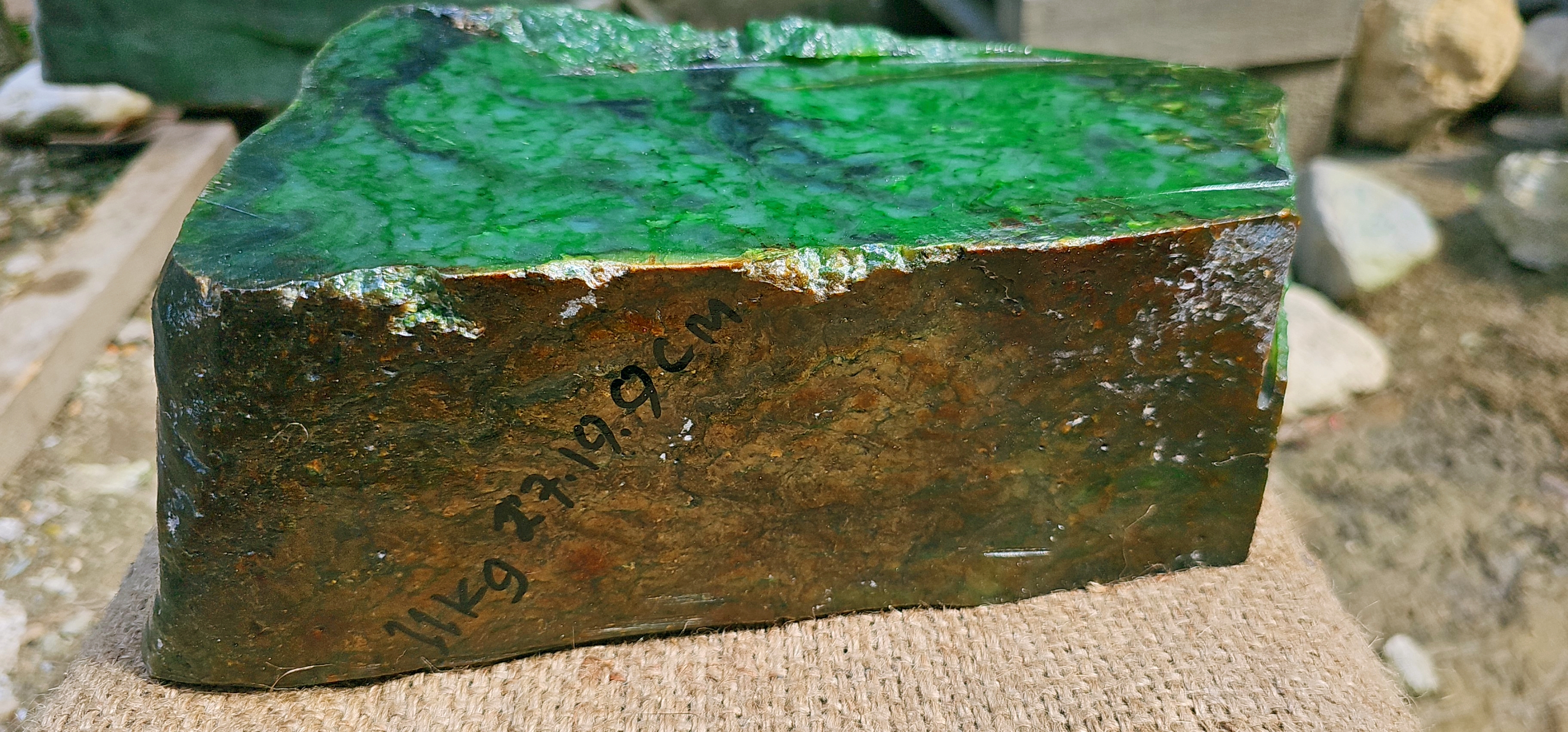 Aceh Natural Deep Forest Green Nephrite Jade with Organic Clouded Veining and Textured Rough Contours – 11 KG