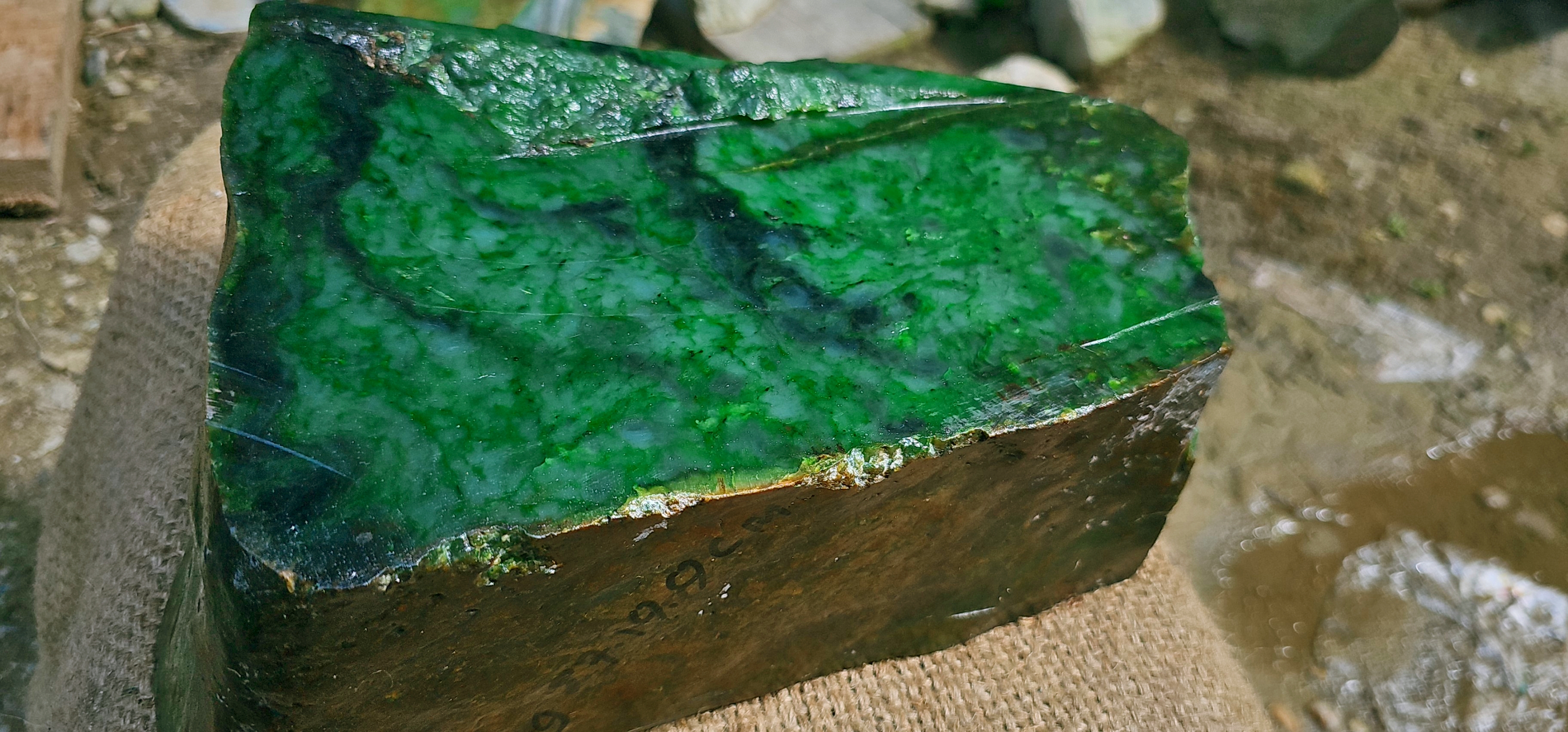 Aceh Natural Deep Forest Green Nephrite Jade with Organic Clouded Veining and Textured Rough Contours – 11 KG