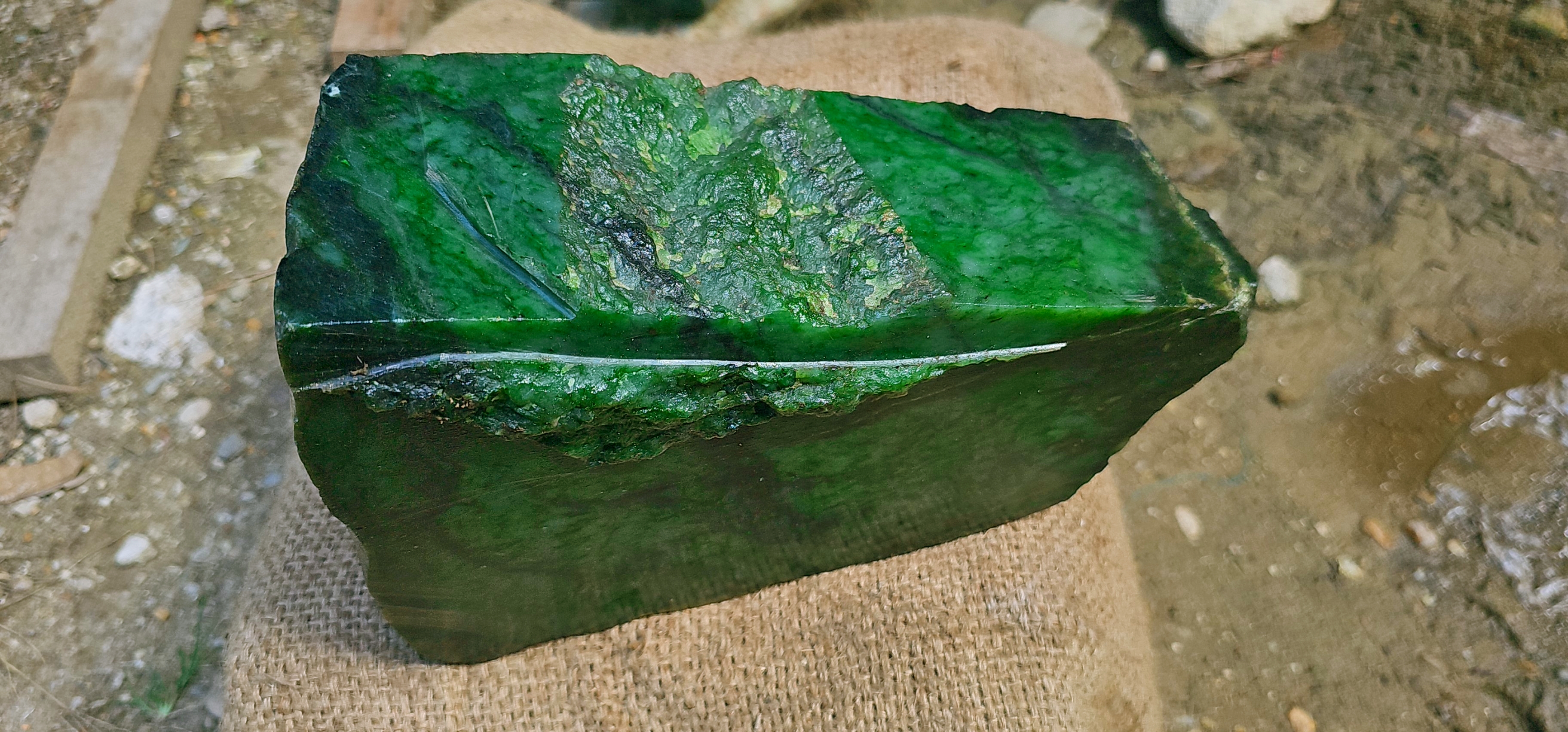 Aceh Natural Deep Forest Green Nephrite Jade with Organic Clouded Veining and Textured Rough Contours – 11 KG