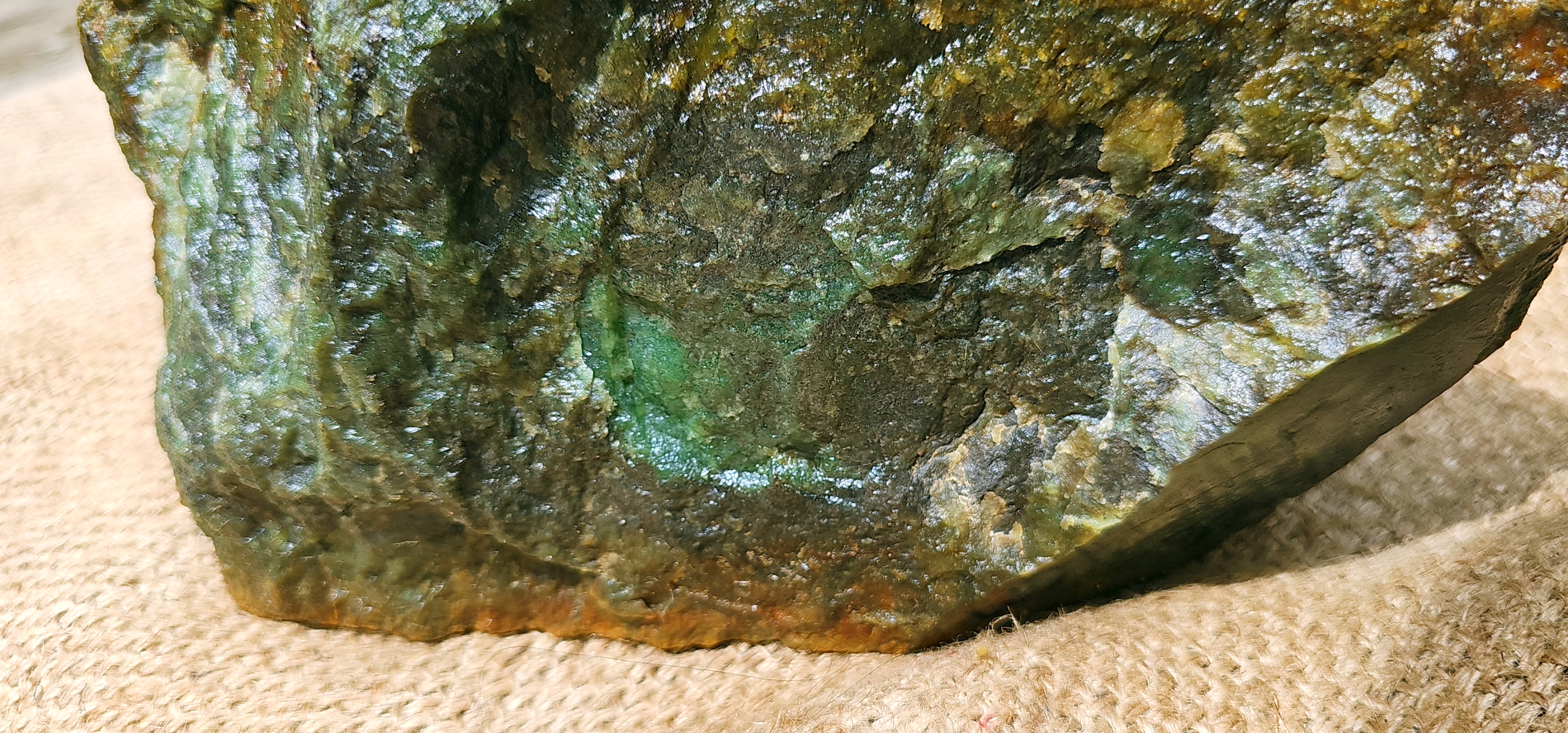 Aceh Natural Deep Nephrite Jade with Brownish Rind and Vibrant Green Translucency Rough Stone – 6.3 KG