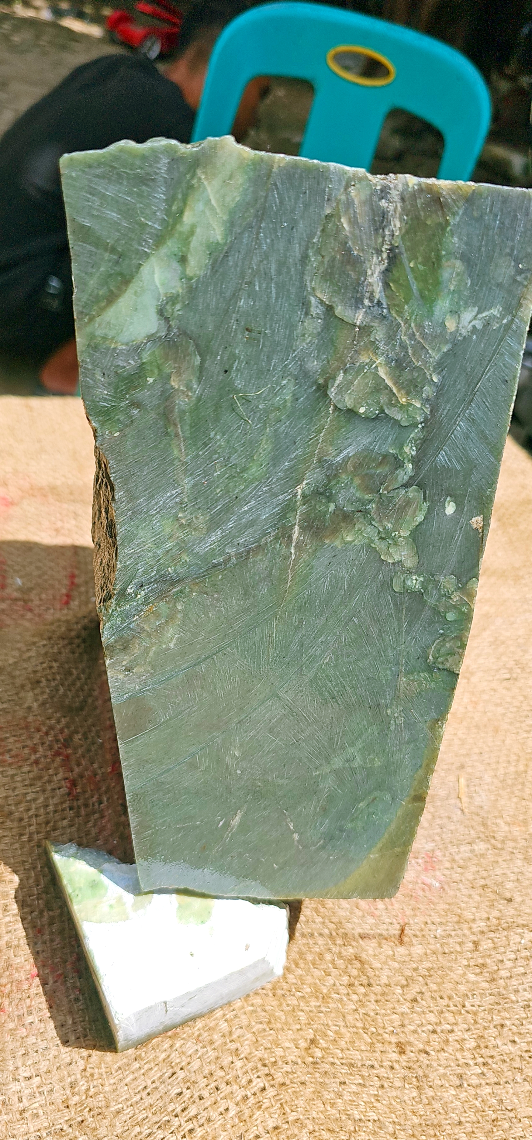 Aceh Natural Deep Forest Green Nephrite Jade with Striated Mineral Veining and Solid Blocky Rough Stone Structure – 14.5 KG