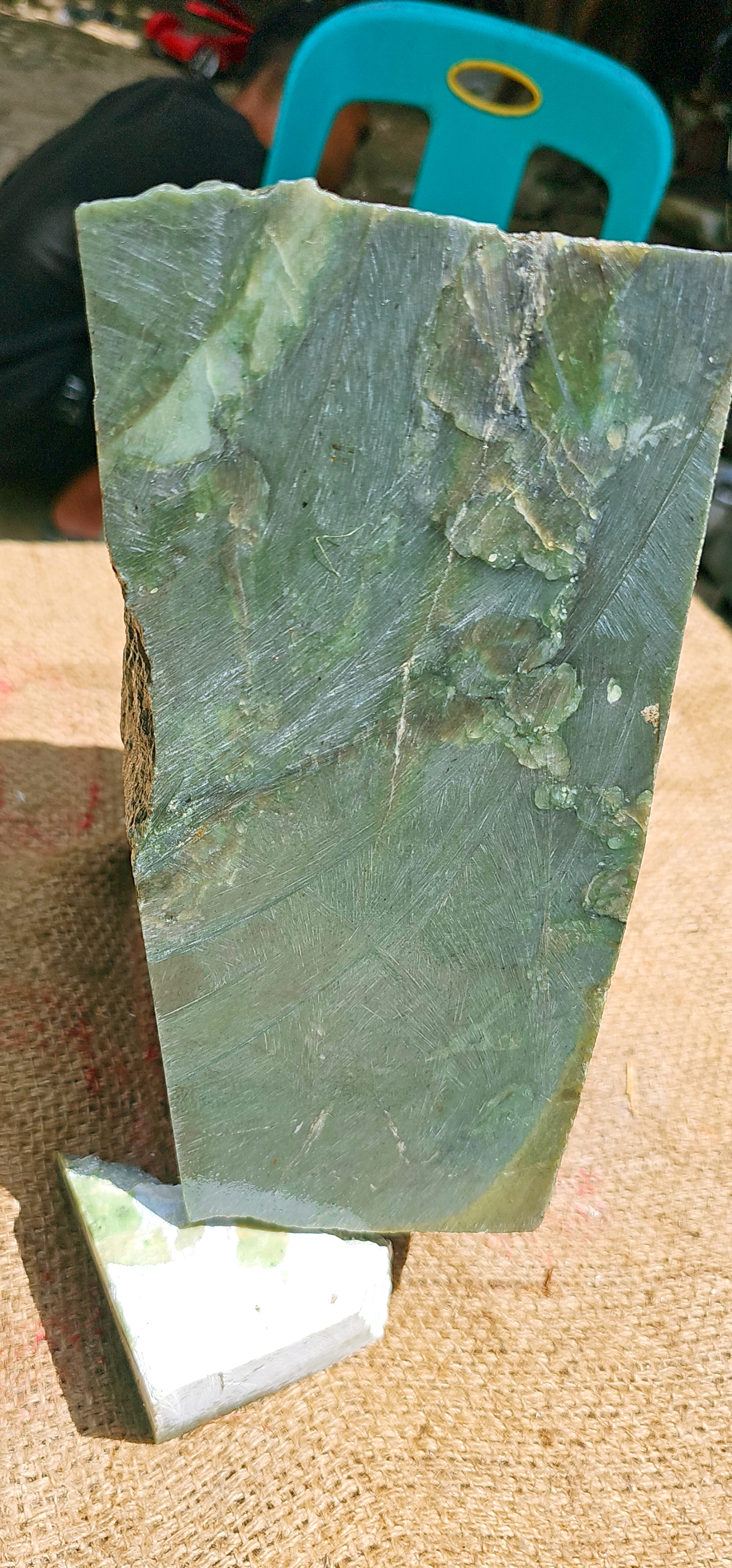 Aceh Natural Deep Forest Green Nephrite Jade with Striated Mineral Veining and Solid Blocky Rough Stone Structure – 14.5 KG