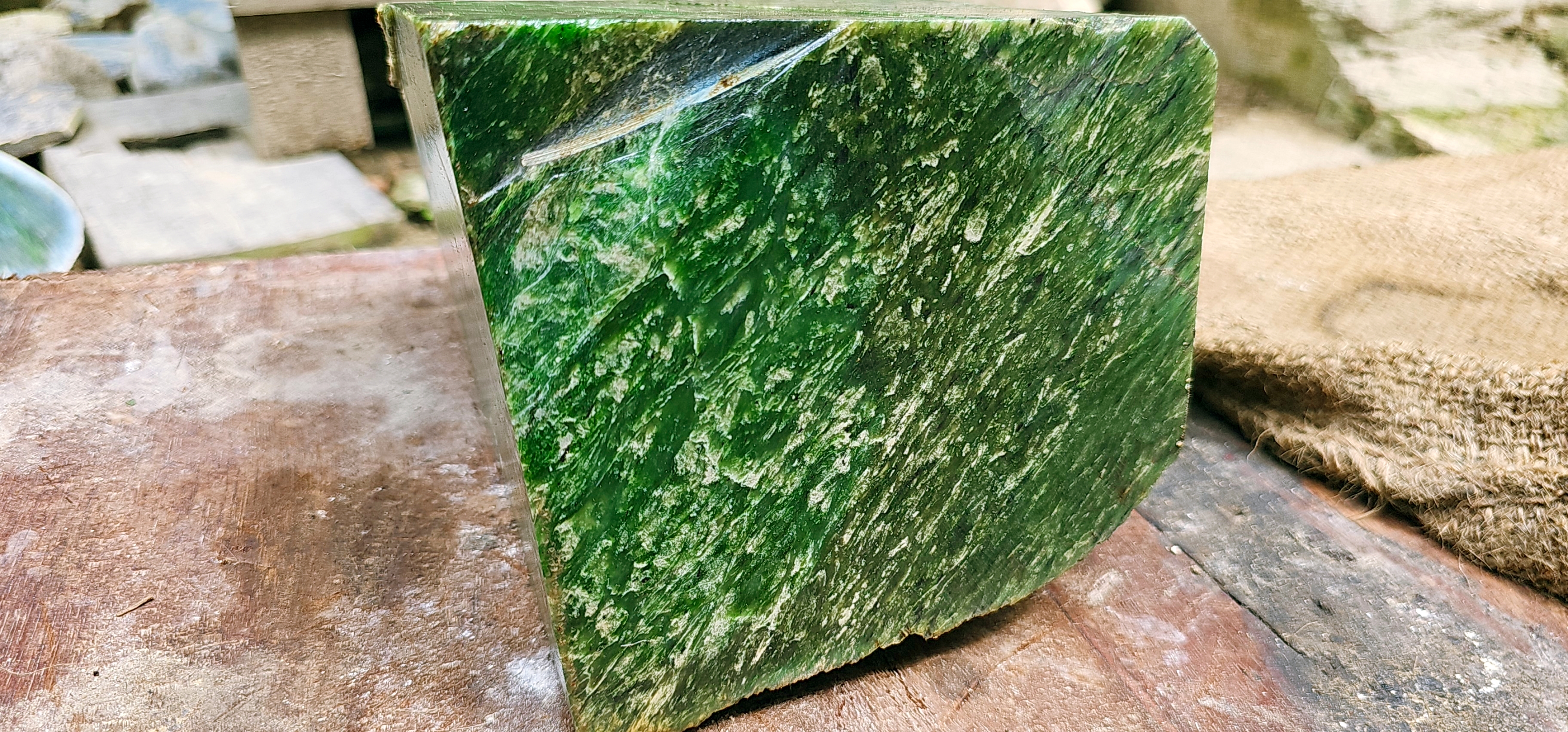 Aceh Natural Deep Forest Green and Moss Green Nephrite Jade with Dynamic Fiber-Like Veining Rough Stone – 10.5 KG