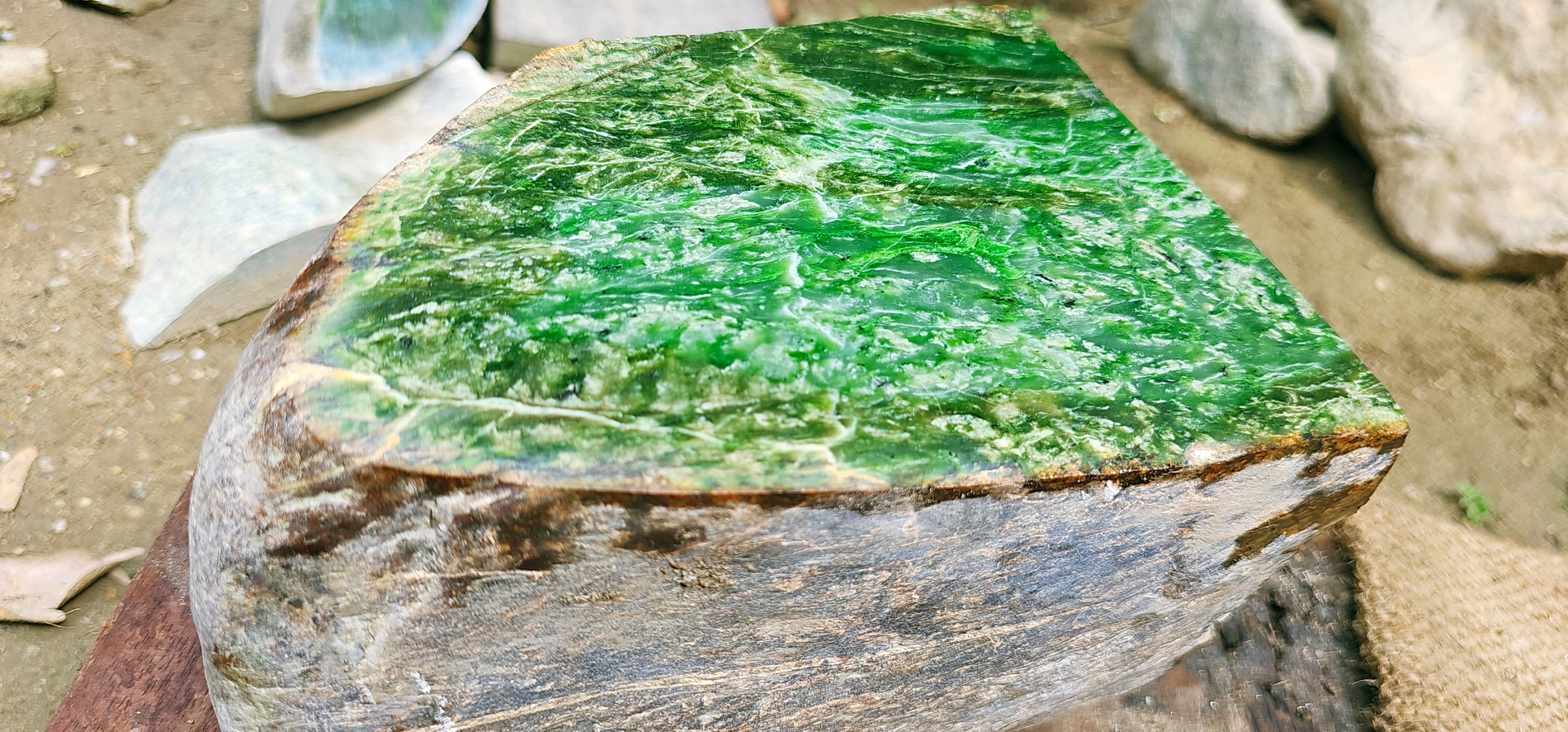 Aceh Natural Deep Forest Green and Moss Green Nephrite Jade with Dynamic Fiber-Like Veining Rough Stone – 10.5 KG