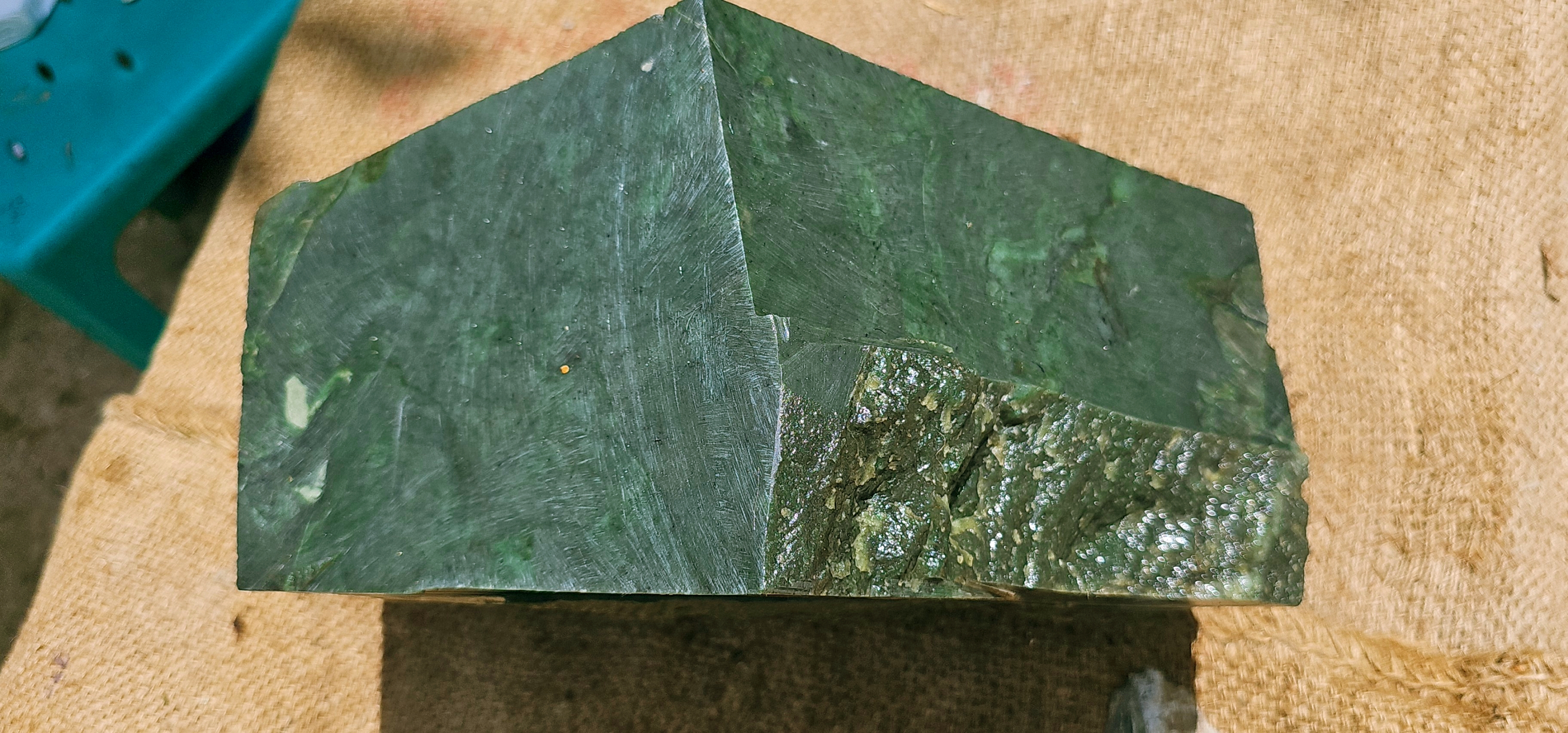 Aceh Natural Deep Forest Green Nephrite Jade with Striated Mineral Veining and Solid Blocky Rough Stone Structure – 14.5 KG
