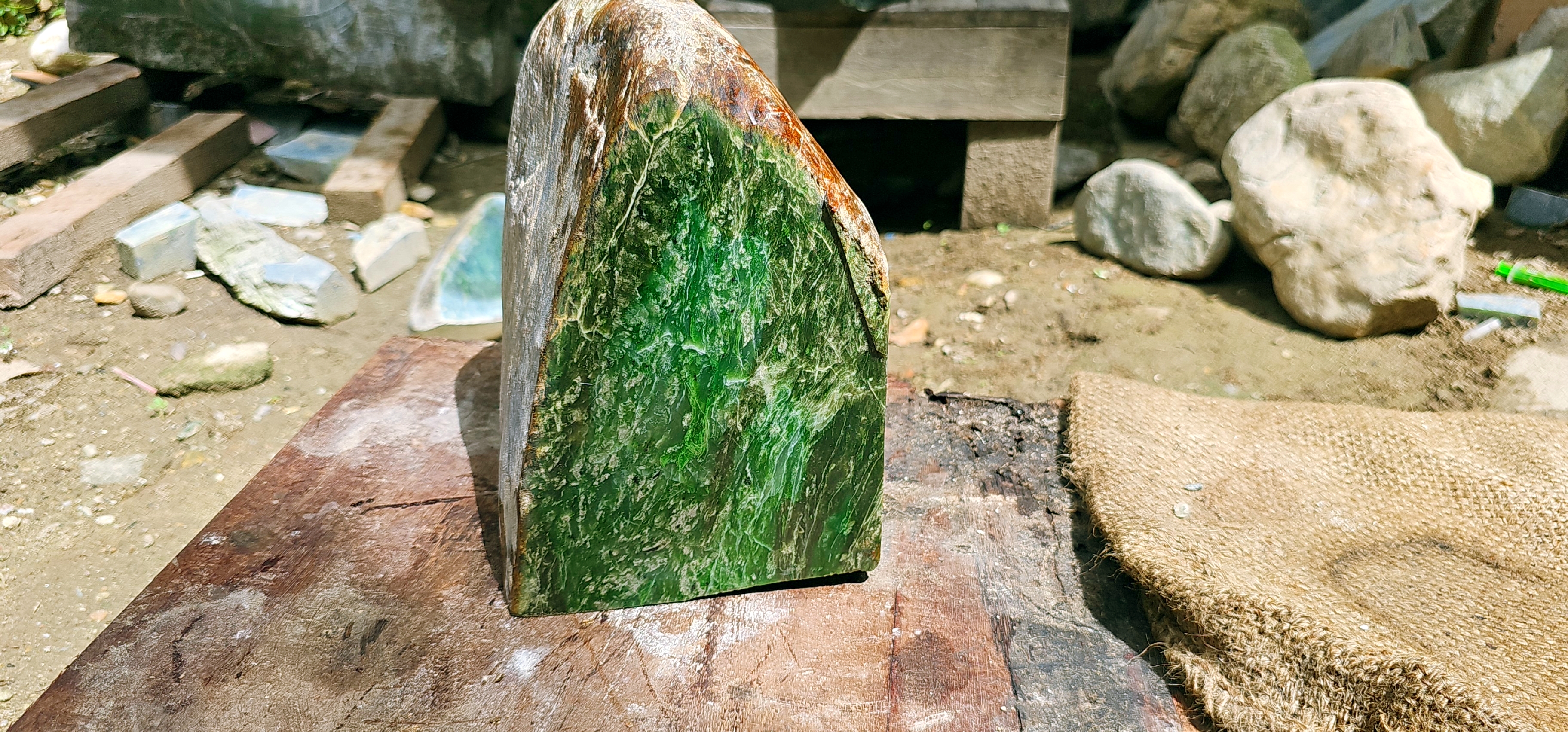 Aceh Natural Deep Forest Green and Moss Green Nephrite Jade with Dynamic Fiber-Like Veining Rough Stone – 10.5 KG