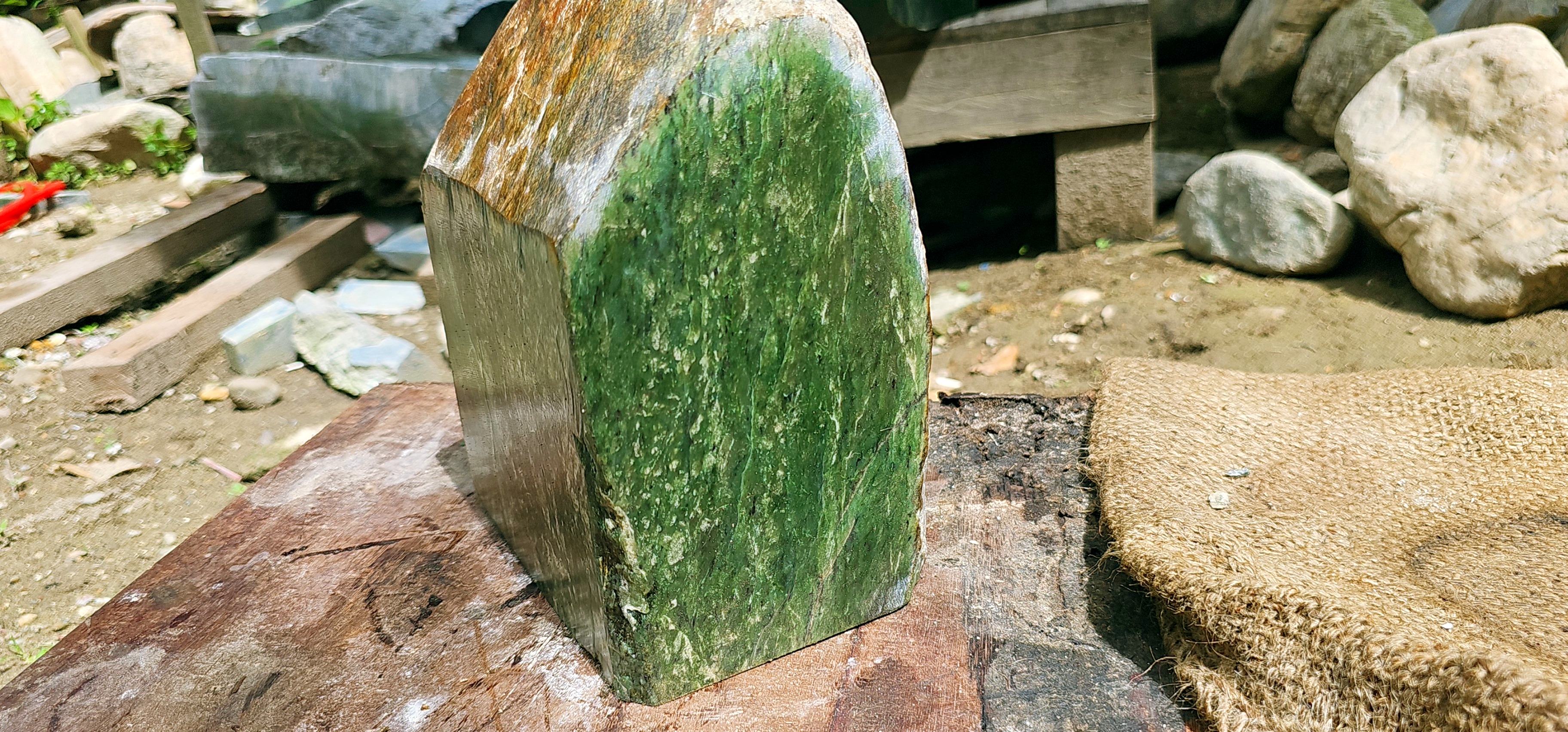 Aceh Natural Deep Forest Green and Moss Green Nephrite Jade with Dynamic Fiber-Like Veining Rough Stone – 10.5 KG