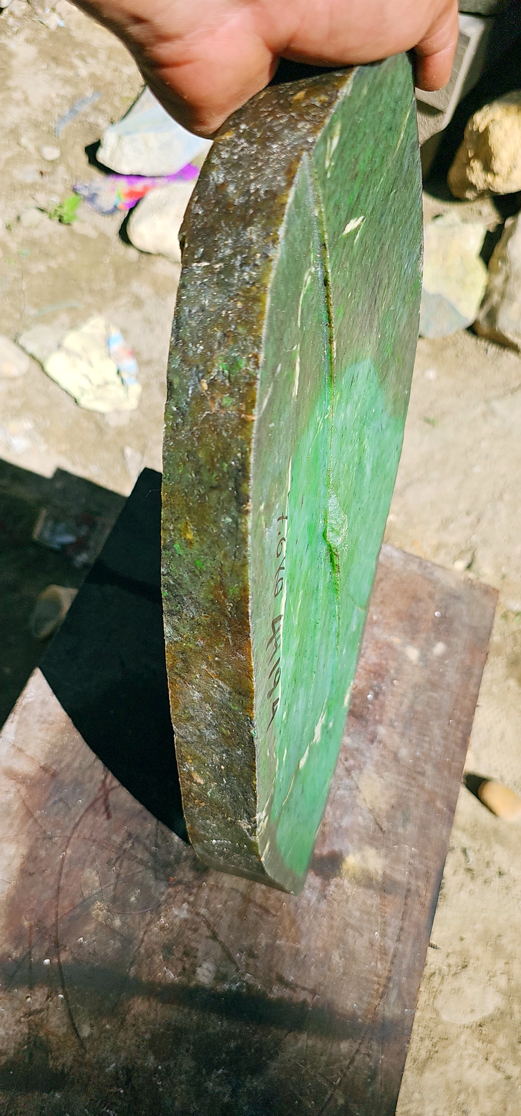 Aceh Natural Moss Green Nephrite Jade Slab with Vibrant Green Patchwork and Clouded Mineral Veining Rough Stone – 7.6 KG