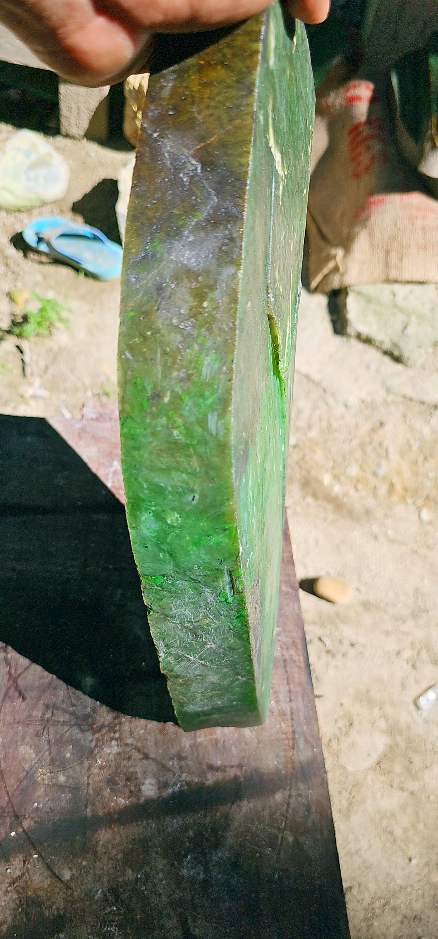 Aceh Natural Moss Green Nephrite Jade Slab with Vibrant Green Patchwork and Clouded Mineral Veining Rough Stone – 7.6 KG