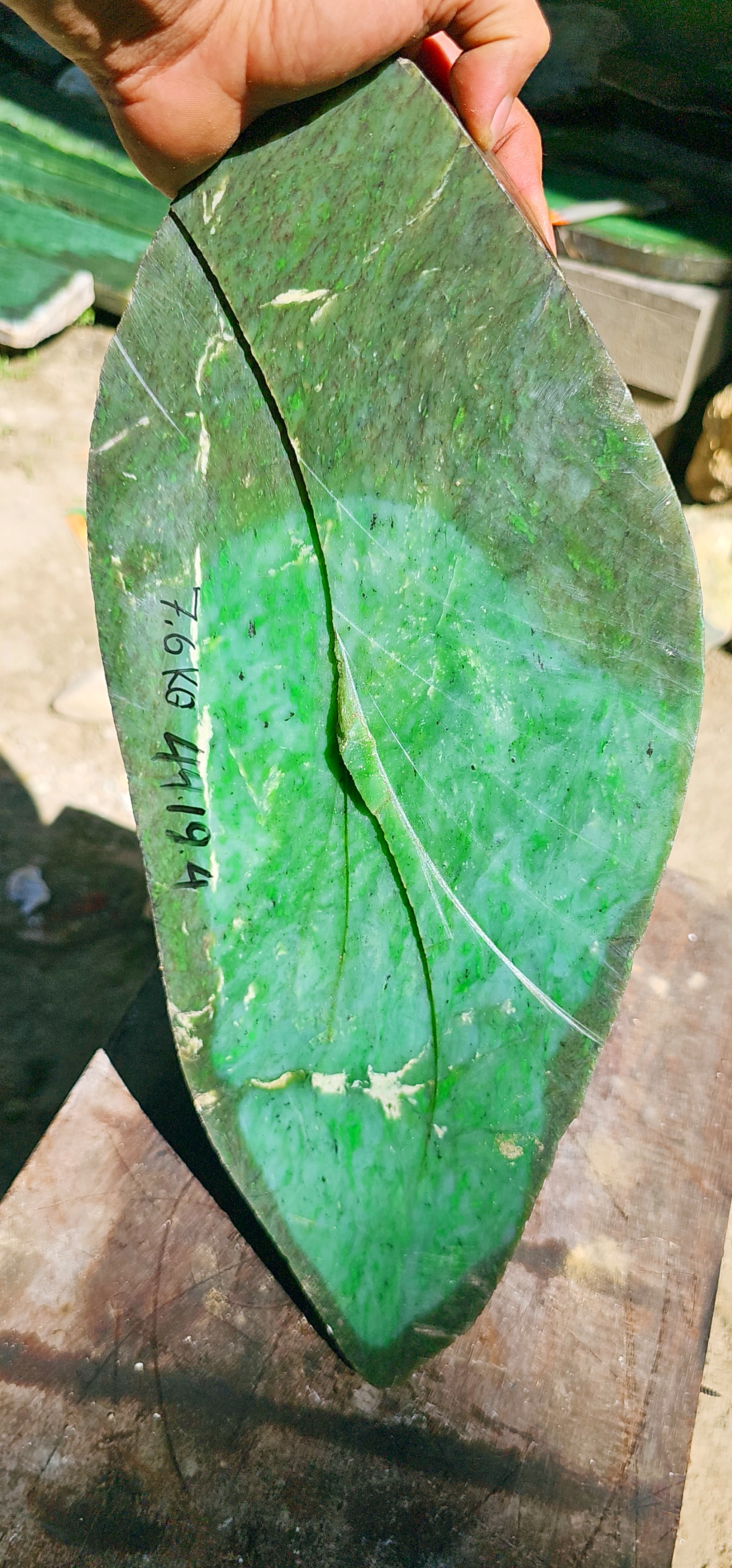 Aceh Natural Moss Green Nephrite Jade Slab with Vibrant Green Patchwork and Clouded Mineral Veining Rough Stone – 7.6 KG