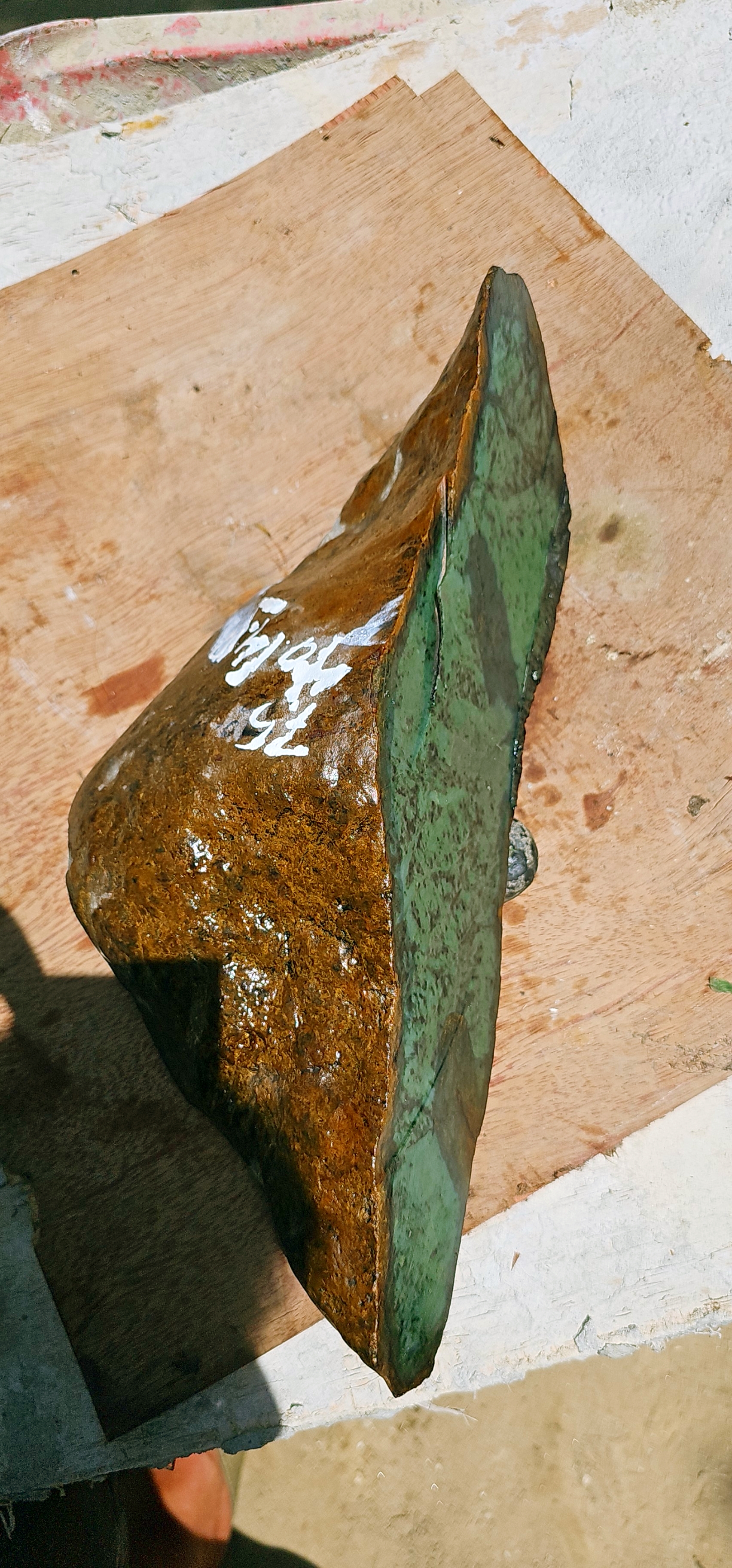 Aceh Natural Moss Green and Brownish Rind Nephrite Jade Slab with Striking Mottled Patterns Rough Stone – 7.5 KG