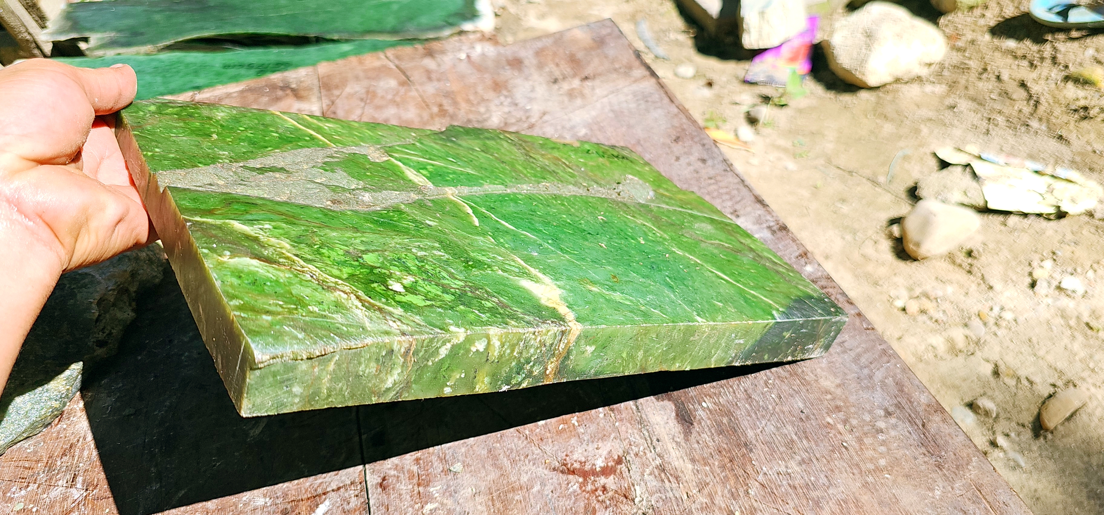 Aceh Natural Moss Green Nephrite Jade Slab with Organic Vein Patterns and Textured Rough Surface – 4.6 KG