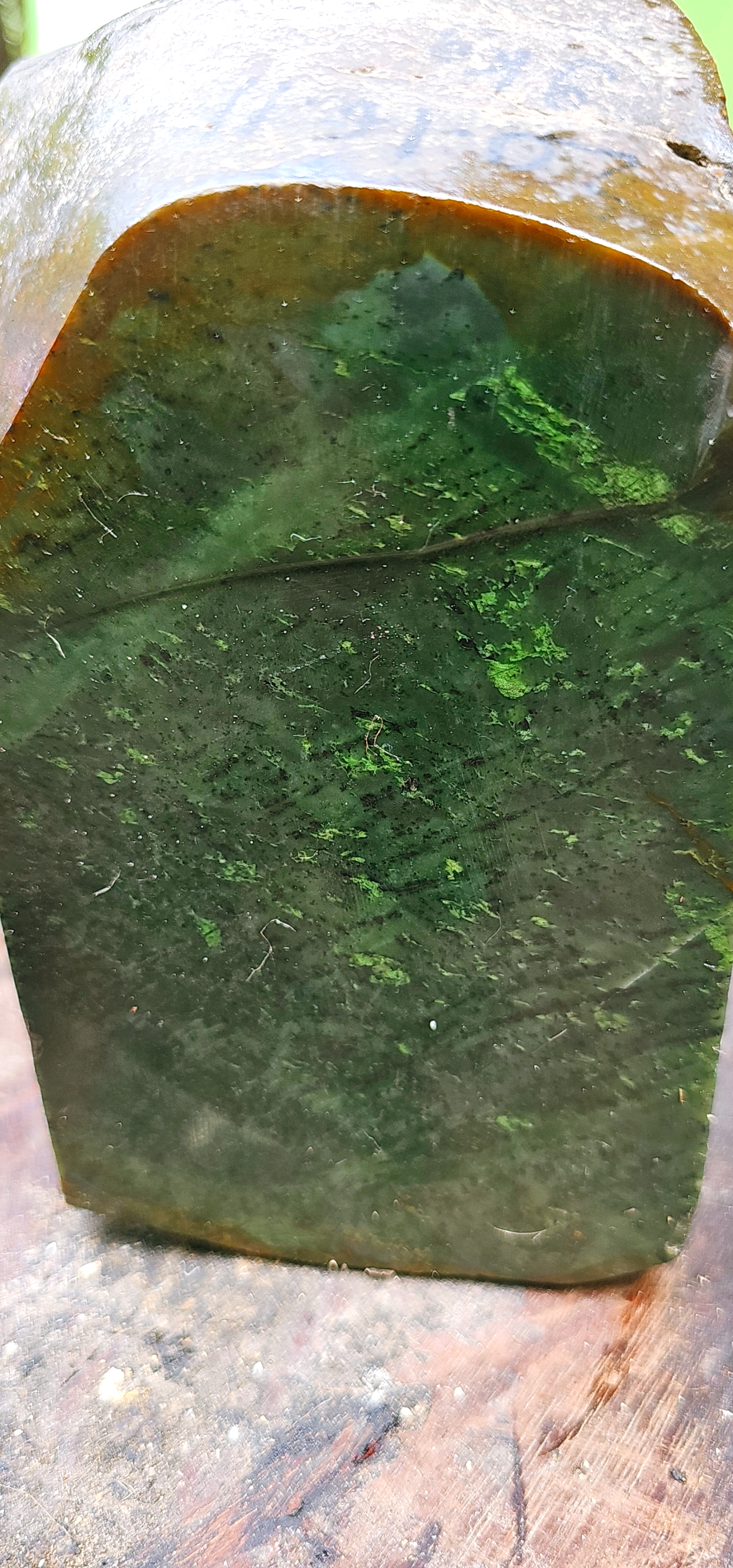 Aceh Natural Deep Forest Green and Moss Green Nephrite Jade Rough Stone with Dynamic Clouded Veining and Warm Rind – 9 KG