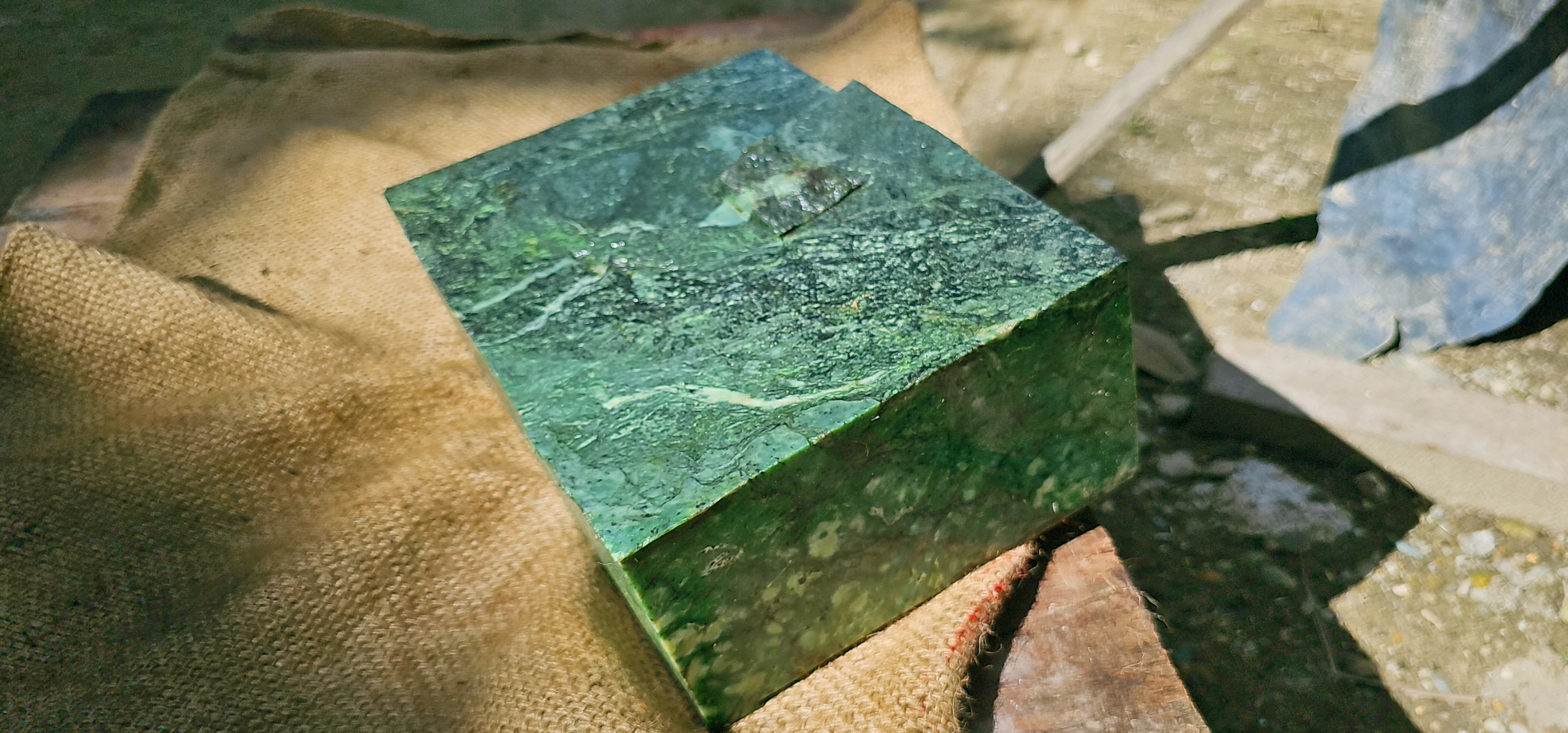 Aceh Natural Deep Forest Green Nephrite Jade with Complex Clouded Mottling and Textured Rough Surface Slab – 1.9 KG