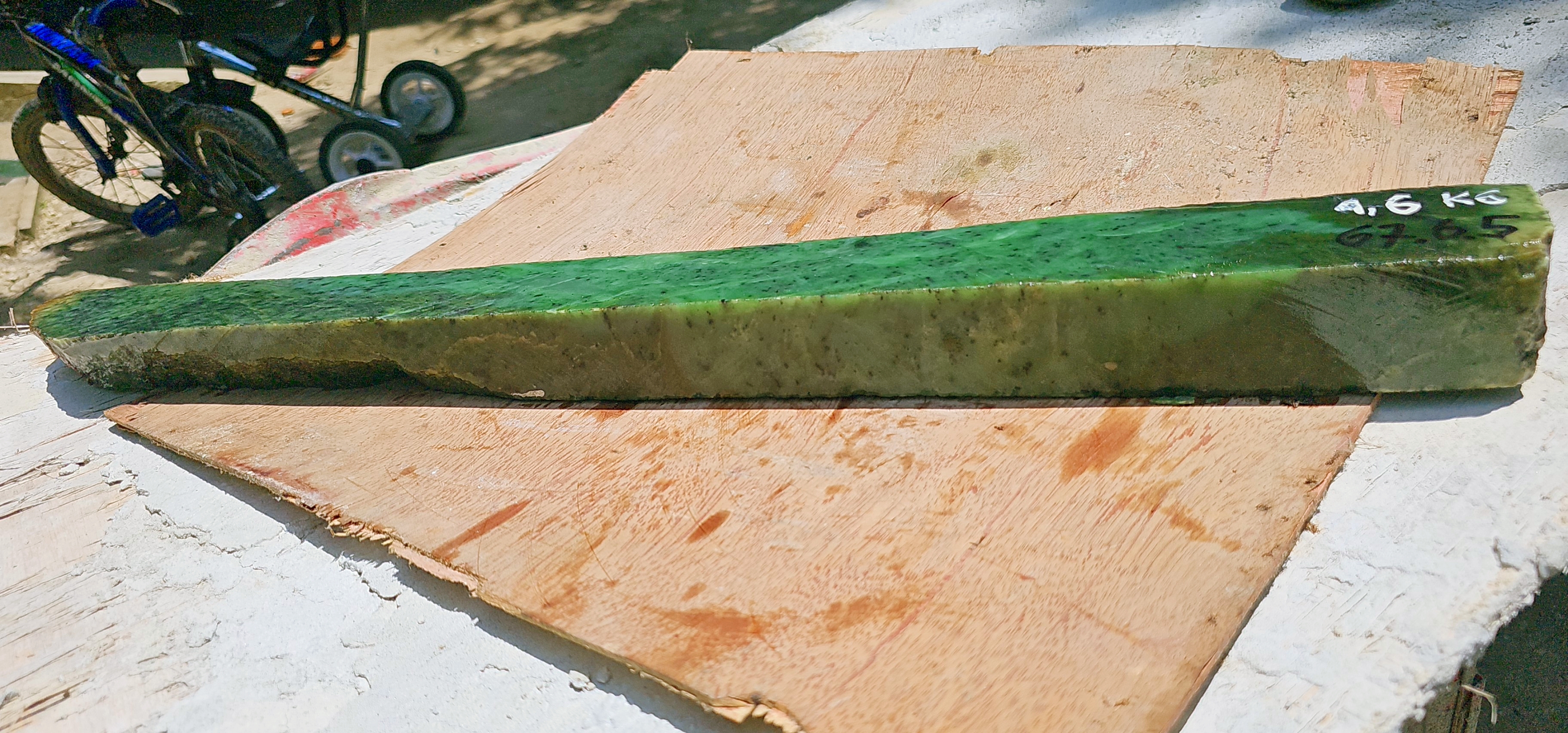 Aceh Natural Moss Green Nephrite Jade Slab with Motted Mineral Speckling Rough Stone – 4.6 KG