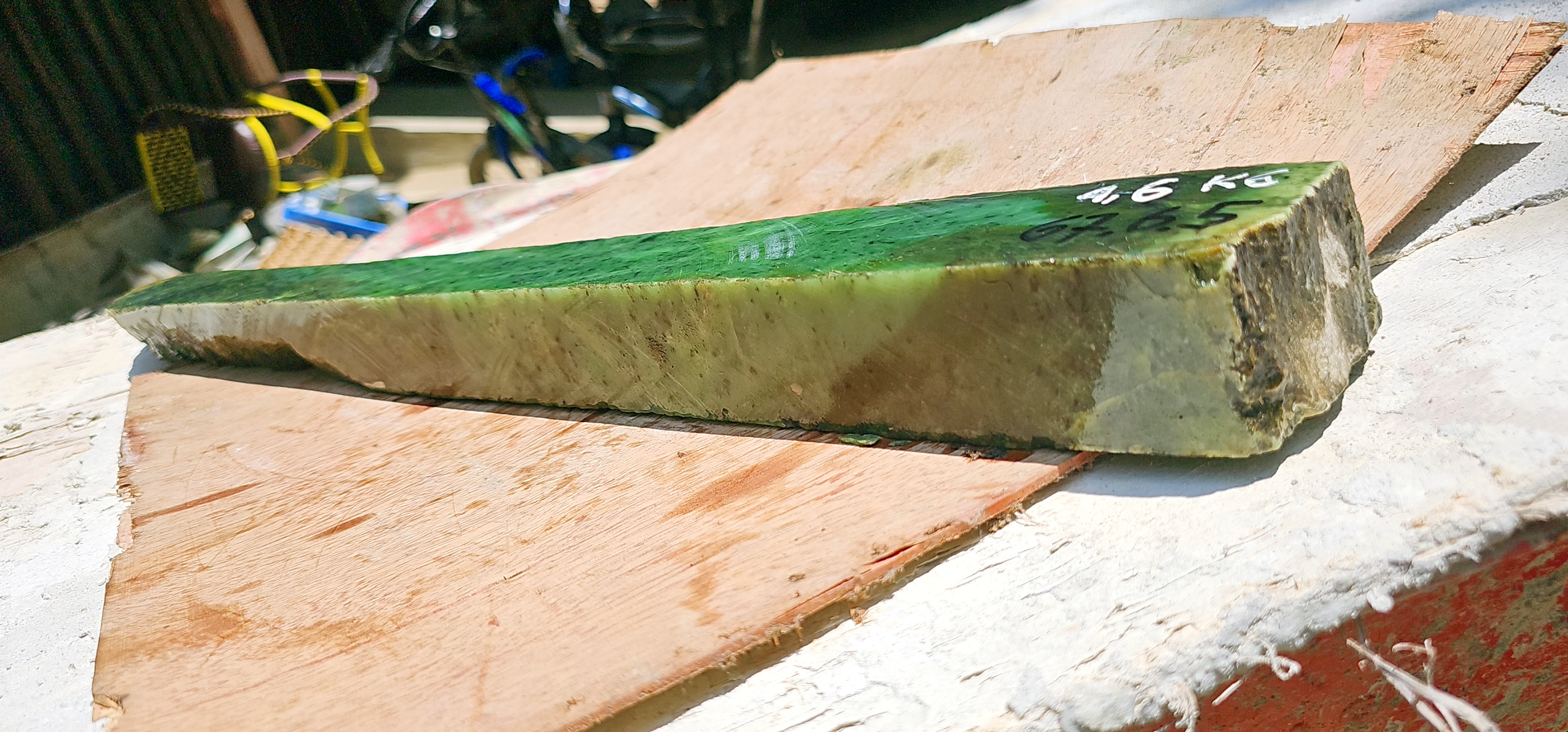 Aceh Natural Moss Green Nephrite Jade Slab with Motted Mineral Speckling Rough Stone – 4.6 KG