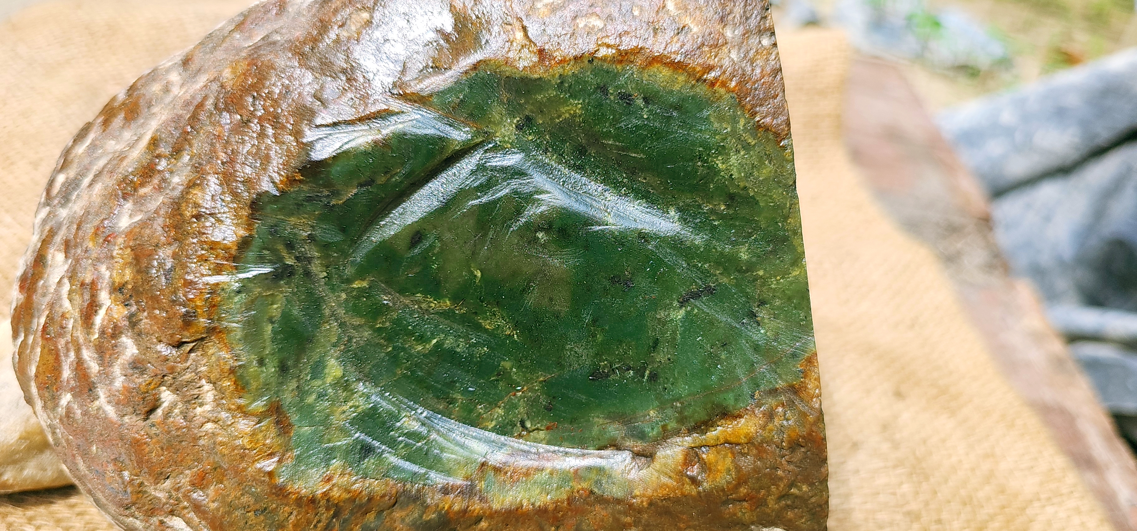 Aceh Natural Deep Forest Green Nephrite Jade with Organic Clouded Texture and Solid Cut Face Rough Stone – 9.5 KG