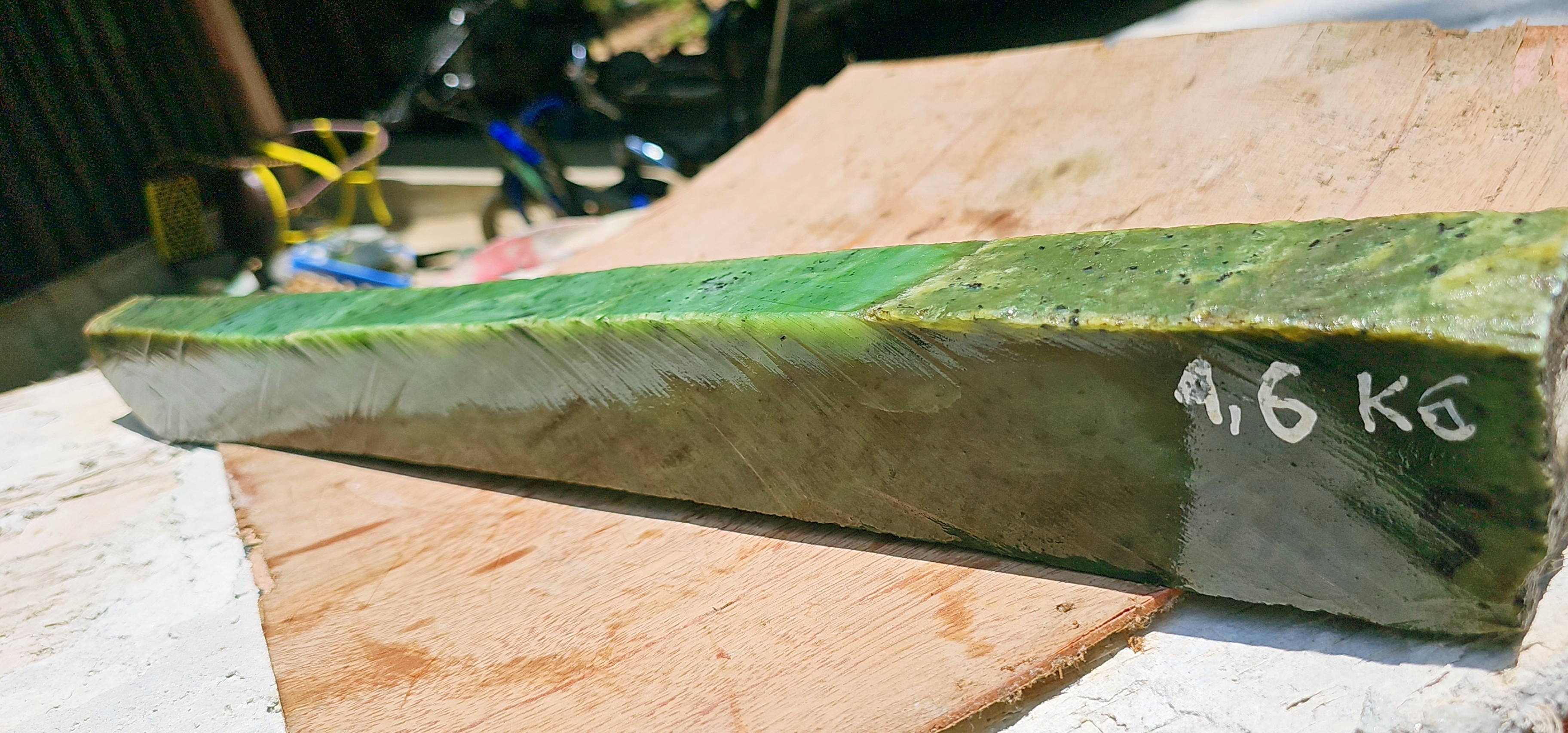 Aceh Natural Moss Green Nephrite Jade Slab with Motted Mineral Speckling Rough Stone – 4.6 KG