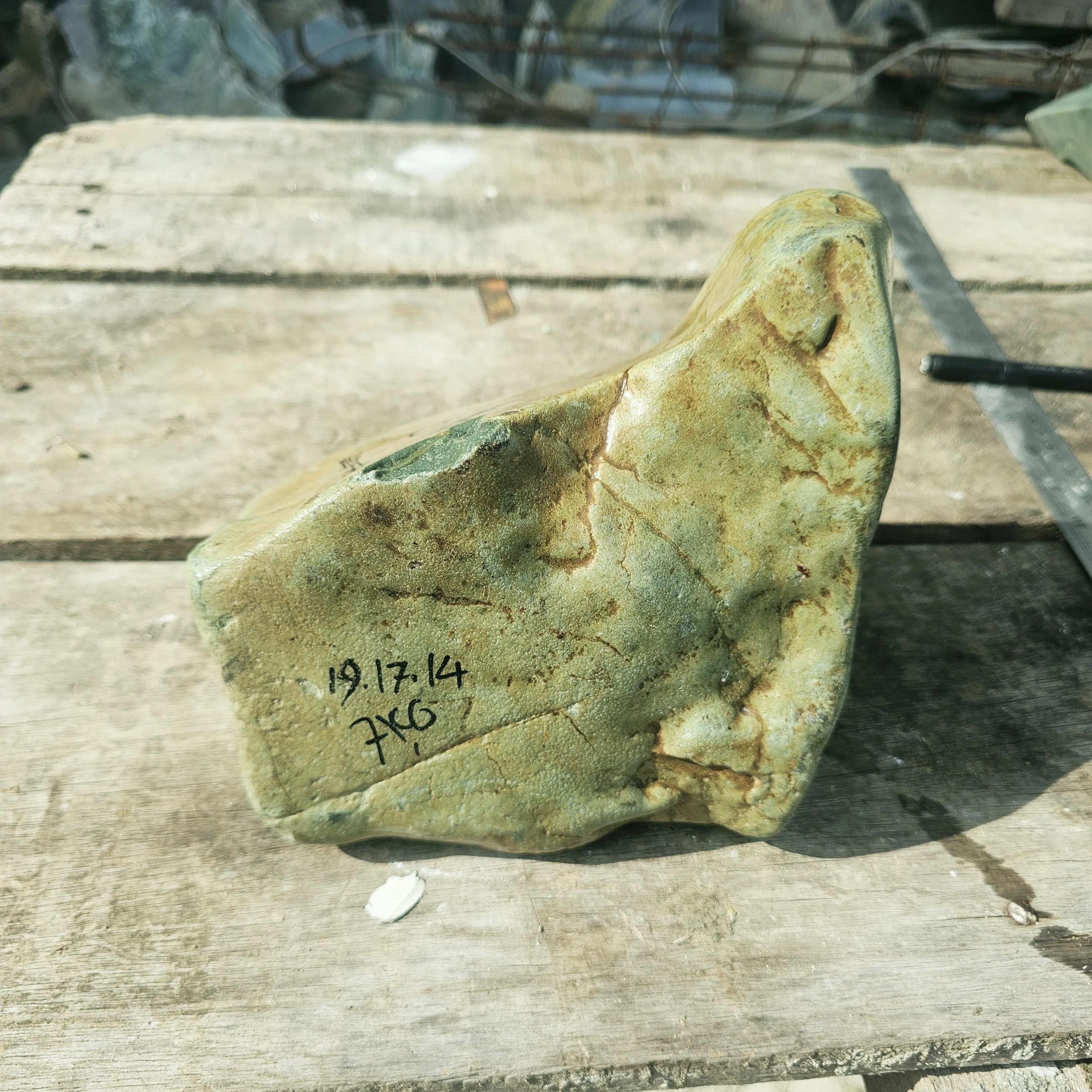 Aceh Natural Moss Green Nephrite Jade with Brown-Green Patches and Textured Rough Surface – 7 KG