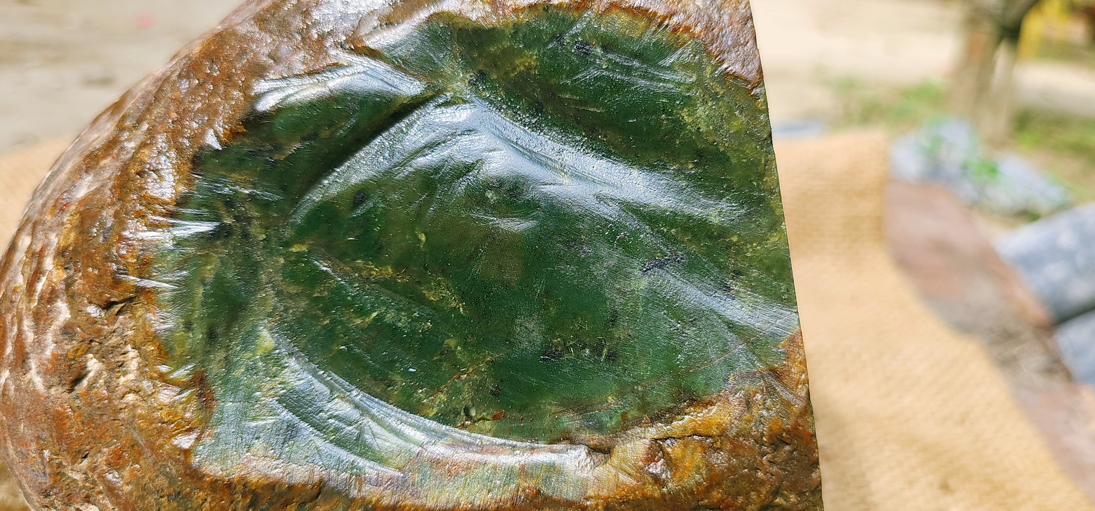 Aceh Natural Deep Forest Green Nephrite Jade with Organic Clouded Texture and Solid Cut Face Rough Stone – 9.5 KG