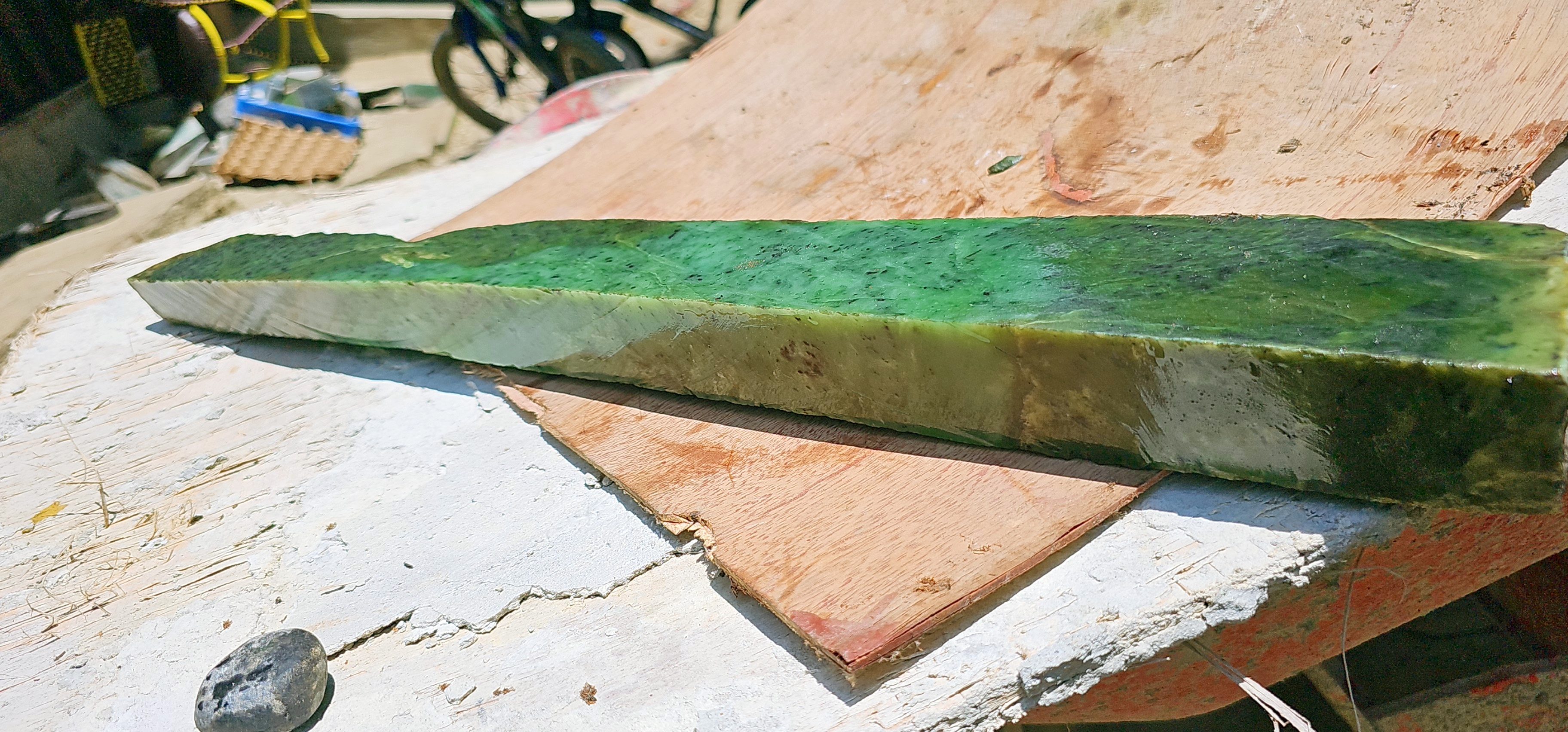 Aceh Natural Moss Green Nephrite Jade Slab with Motted Mineral Speckling Rough Stone – 4.6 KG