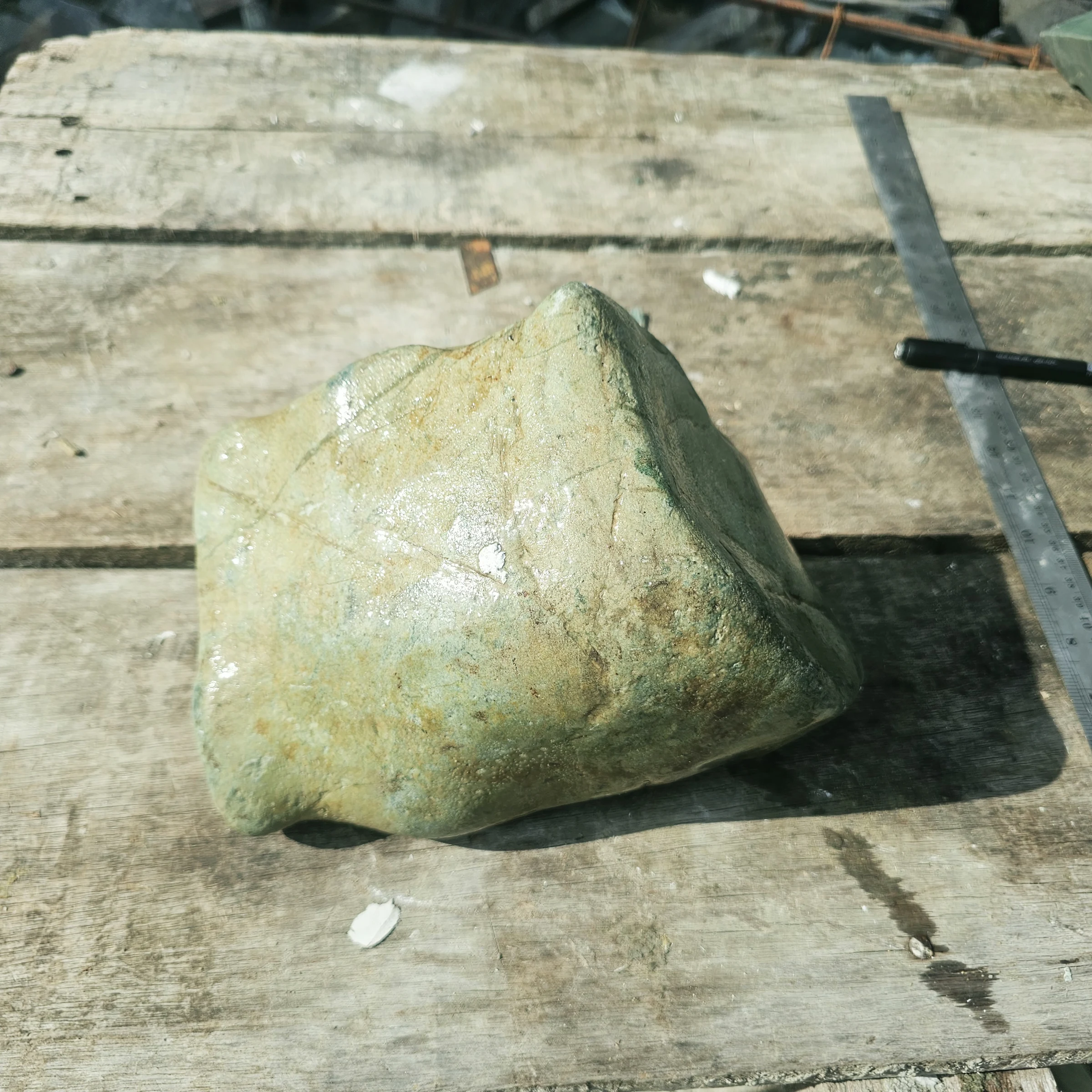 Aceh Natural Moss Green Nephrite Jade with Brown-Green Patches and Textured Rough Surface – 7 KG
