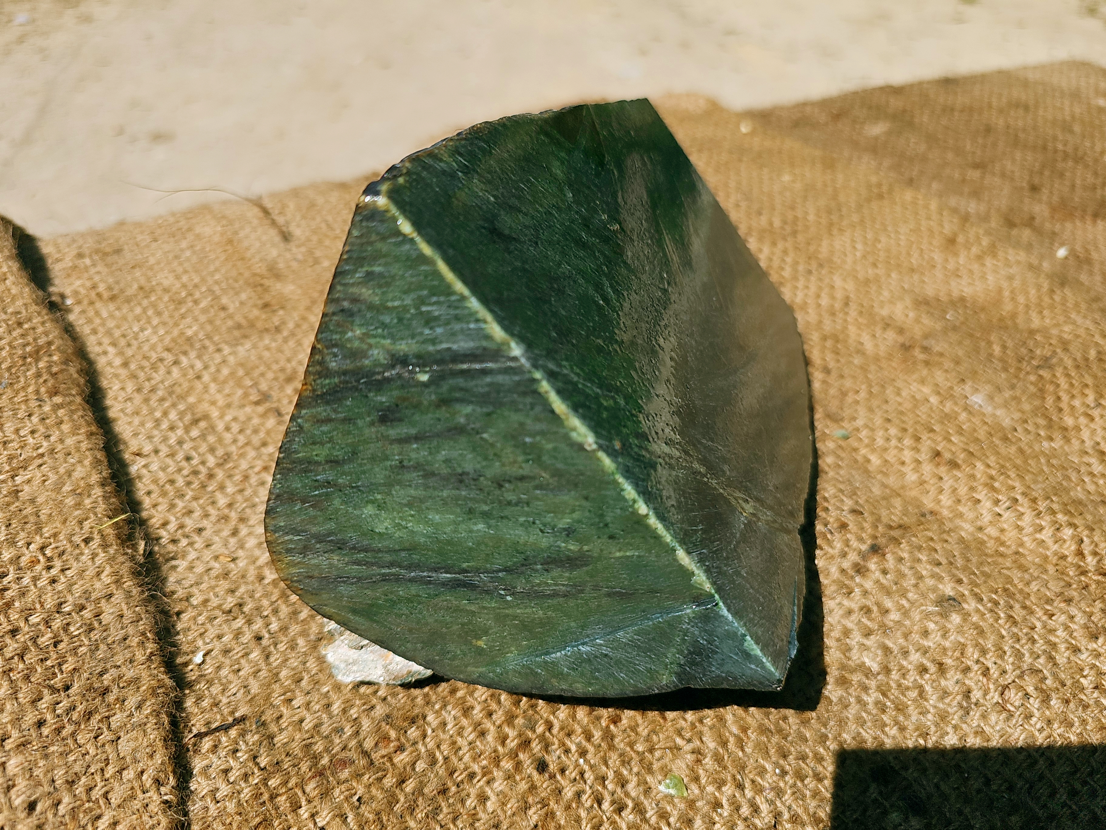 Aceh Natural Deep Forest Green Nephrite Jade with Organic Clouded Veining and Sawn Slab Contour Rough Stone – 3.8 KG