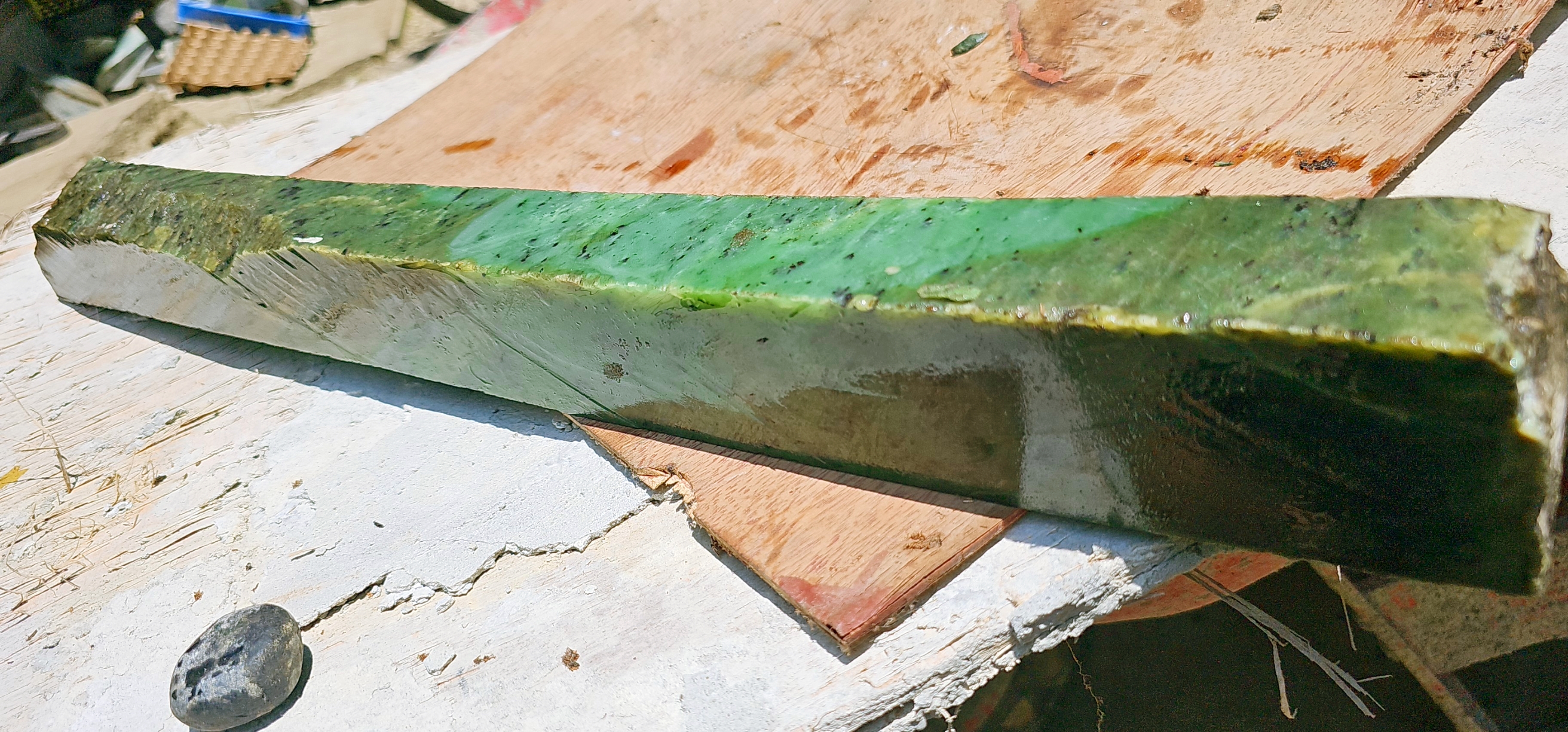 Aceh Natural Moss Green Nephrite Jade Slab with Motted Mineral Speckling Rough Stone – 4.6 KG