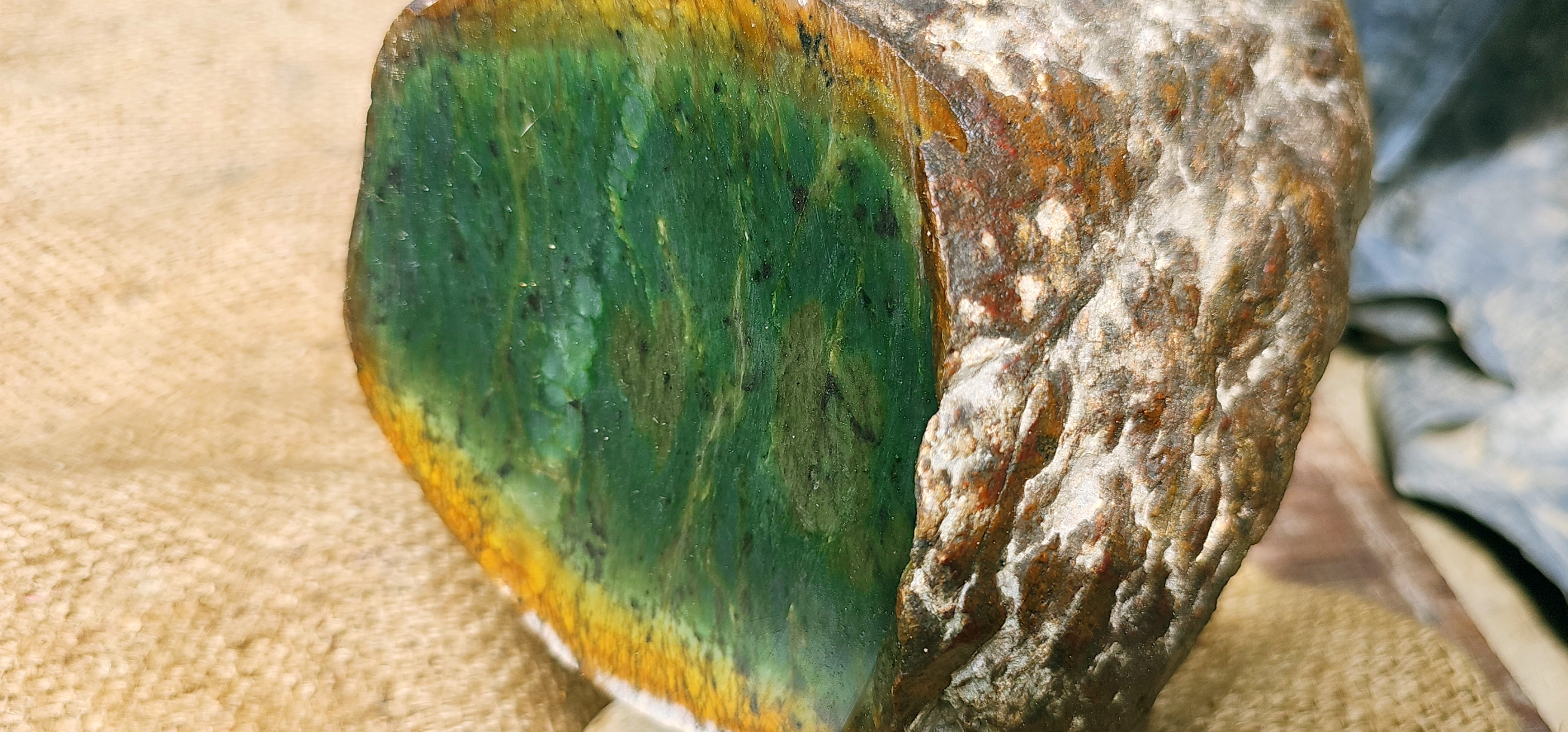Aceh Natural Deep Forest Green Nephrite Jade with Organic Clouded Texture and Solid Cut Face Rough Stone – 9.5 KG