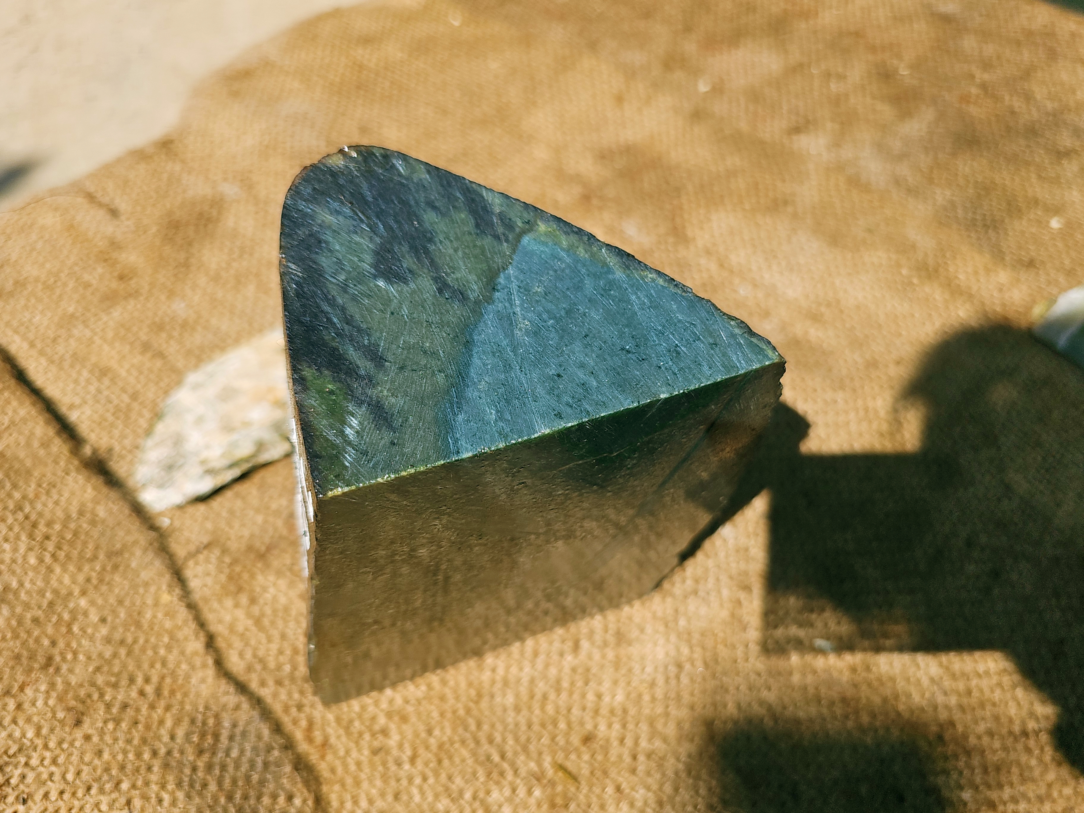 Aceh Natural Deep Forest Green Nephrite Jade with Organic Clouded Veining and Sawn Slab Contour Rough Stone – 3.8 KG