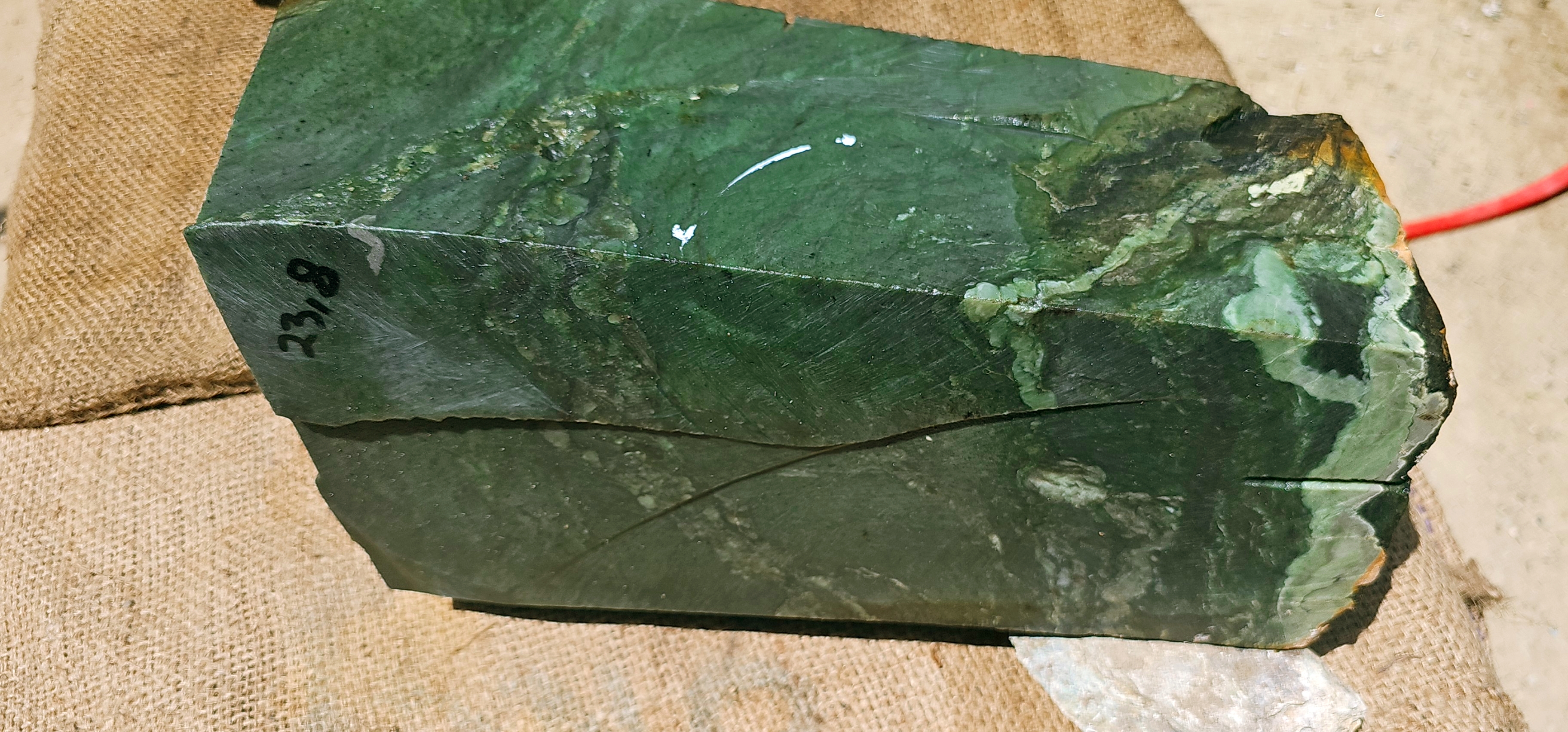 Aceh Natural Deep Forest Green Nephrite Jade Slab with Organic Clouded Veining Rough Stone – 24 KG