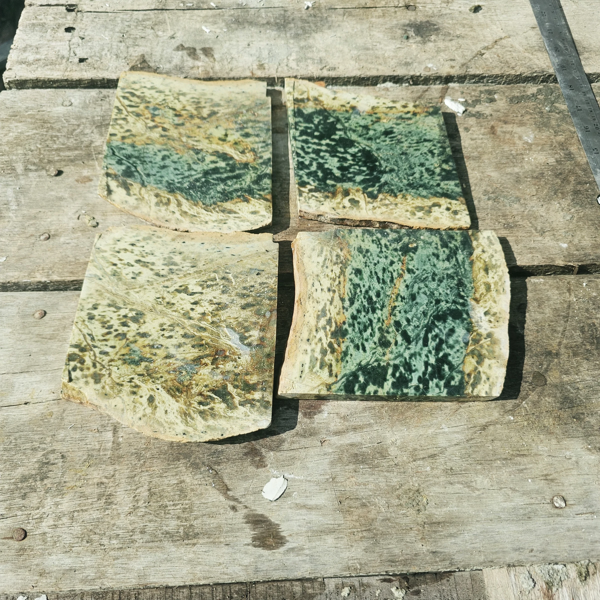 Aceh Natural Blackjade with Moss Green Patches and Organic Mottled Veining Slabs Lot – 3.2 KG
